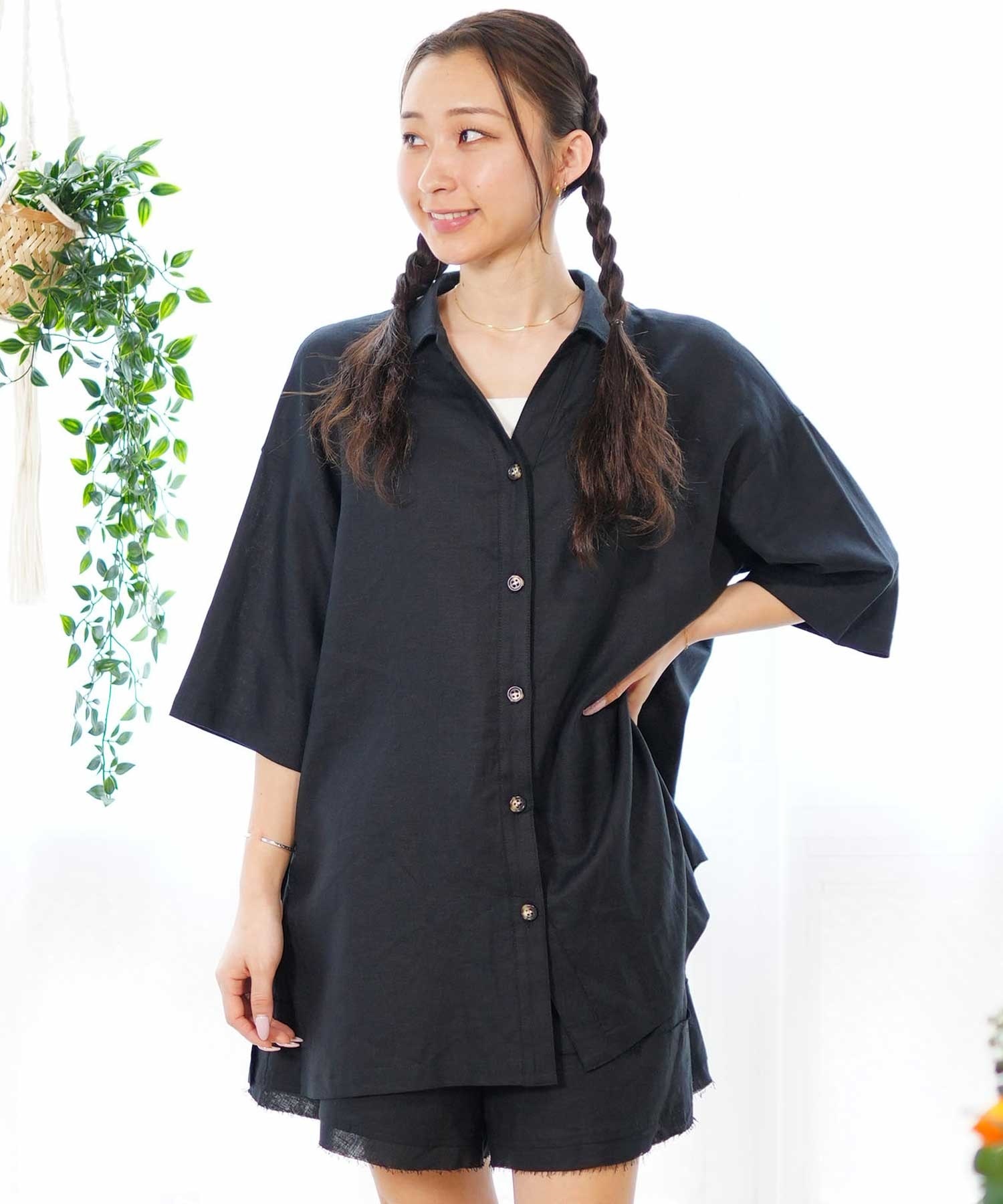 RIKKA FEMME リッカファム レディース 半袖 シャツ MUJI RF24SS14(NAV-FREE)