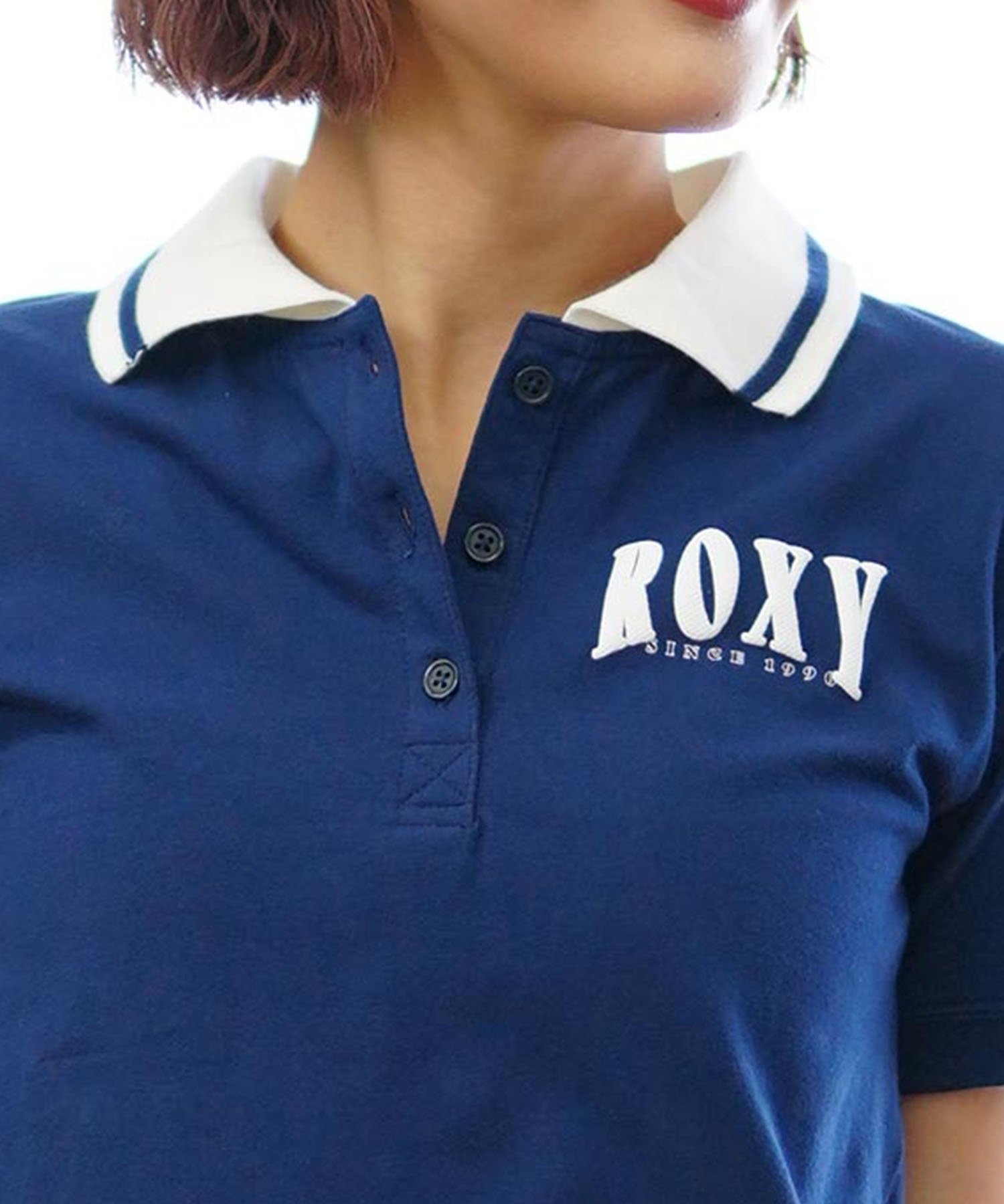 ROXY ロキシー レディース 半袖 ポロシャツ ショート丈 ボタンダウン RDK242652T(NVY-M)
