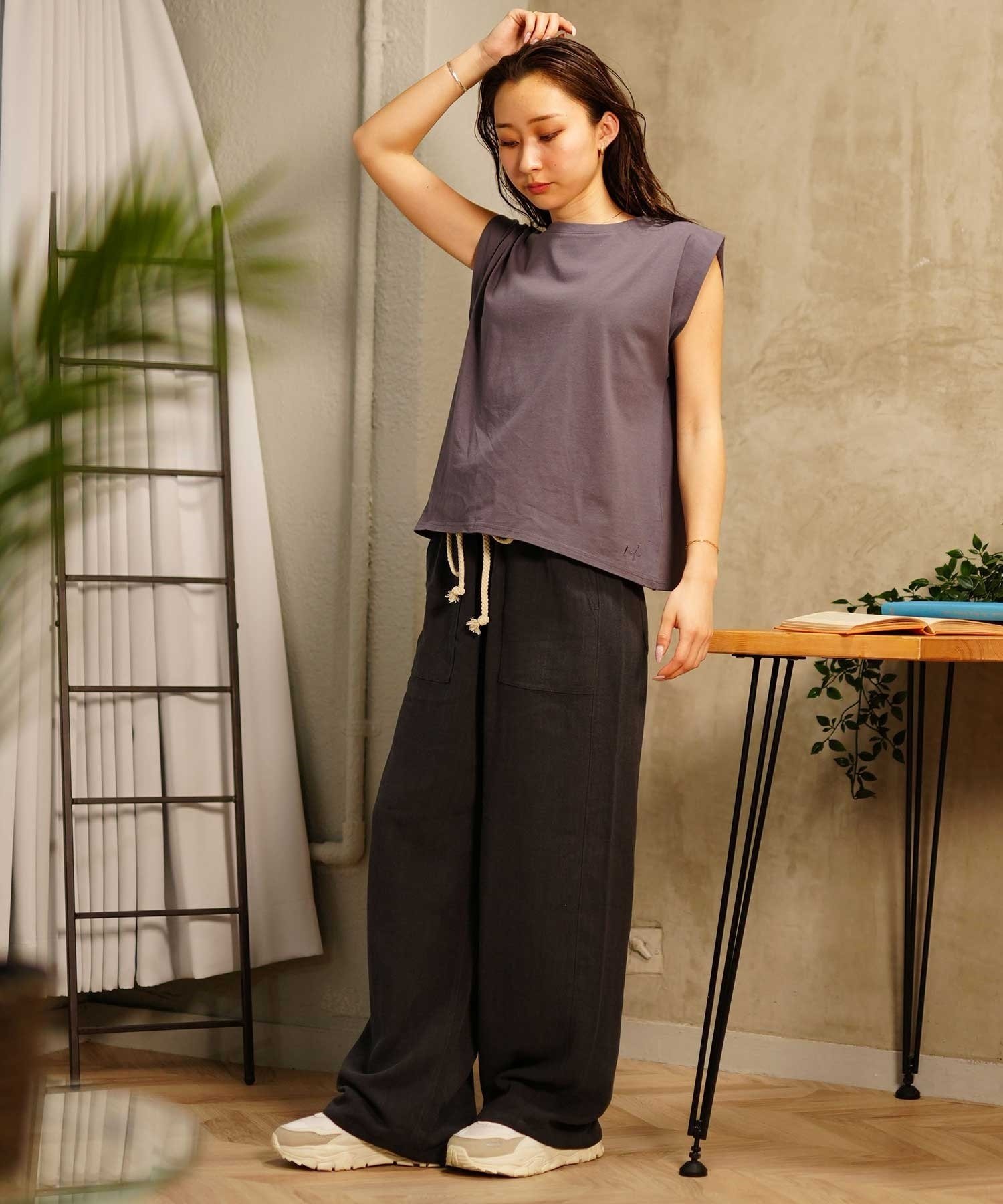 RIKKA FEMME リッカファム レディース ロンパン ロングパンツ リネン ストレートパンツ RF24SS19(GRY-FREE)