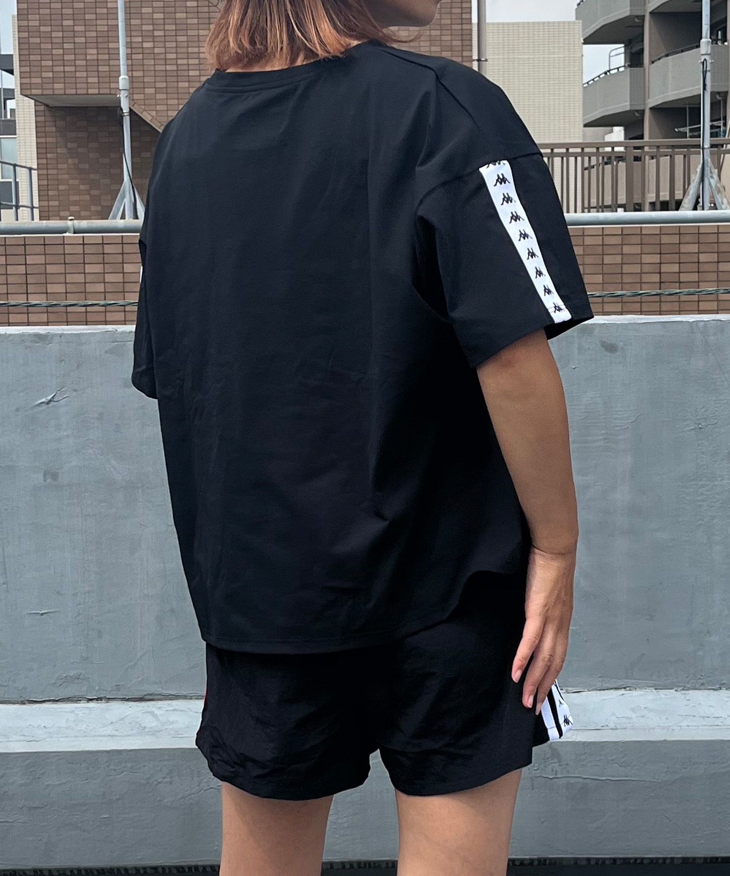 KAPPA カッパ 水着 レディース 3点セット 半袖ラッシュガード Tシャツ ブラトップ ハーフパンツ 324055(BK-7)