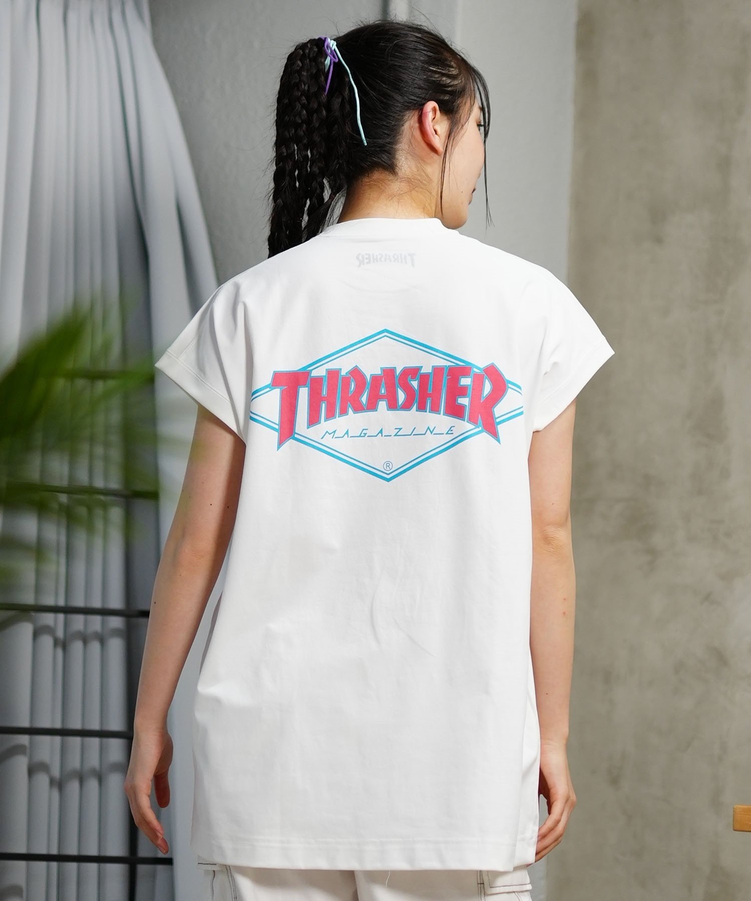 THRASHER スラッシャー レディース ラッシュガード タンクトップ ノースリーブ 水陸両用 ユニセックス ムラサキスポーツ限定 TC-001(WHT-FREE)