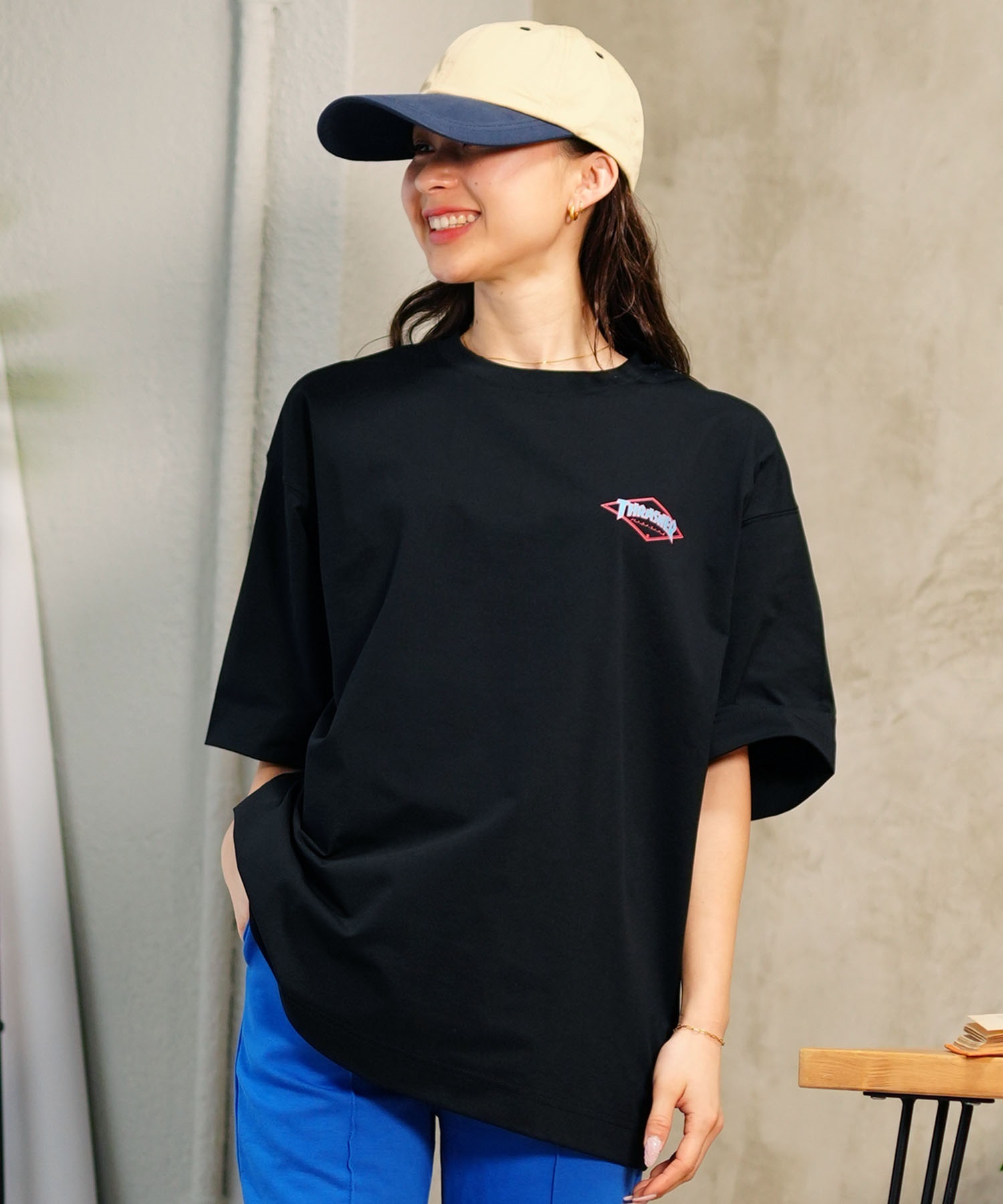 THRASHER スラッシャー レディース ラッシュガード 半袖 Tシャツ 水陸両用 オーバーサイズ ユニセックス ムラサキスポーツ限定 TC-002(WHT-M)