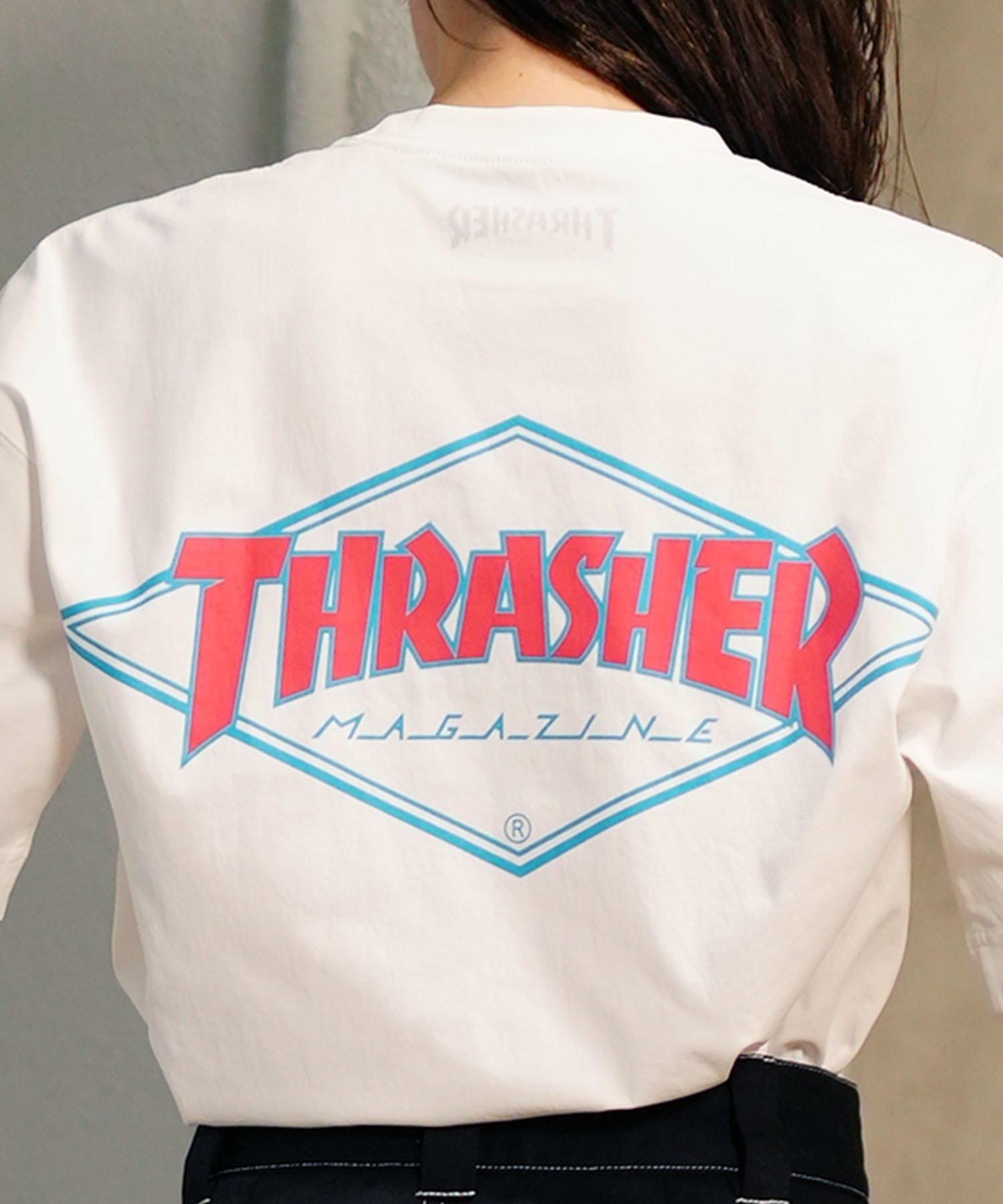 THRASHER スラッシャー レディース ラッシュガード 半袖 Tシャツ 水陸両用 オーバーサイズ ユニセックス ムラサキスポーツ限定 TC-002(WHT-M)