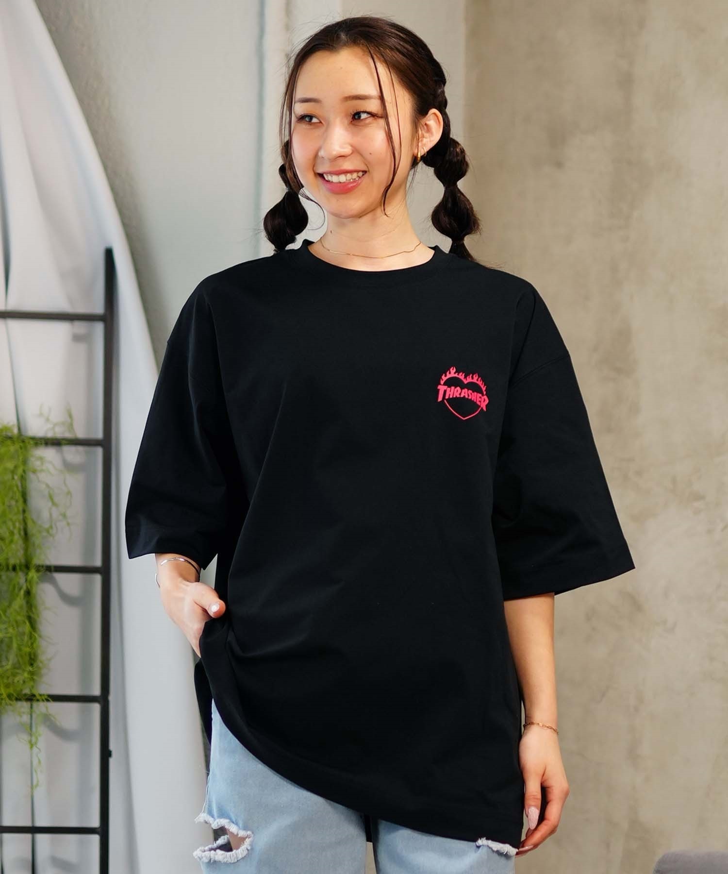 THRASHER スラッシャー レディース ラッシュガード 半袖 Tシャツ 水陸両用 オーバーサイズ ユニセックス ムラサキスポーツ限定 TC-003(WHT-M)