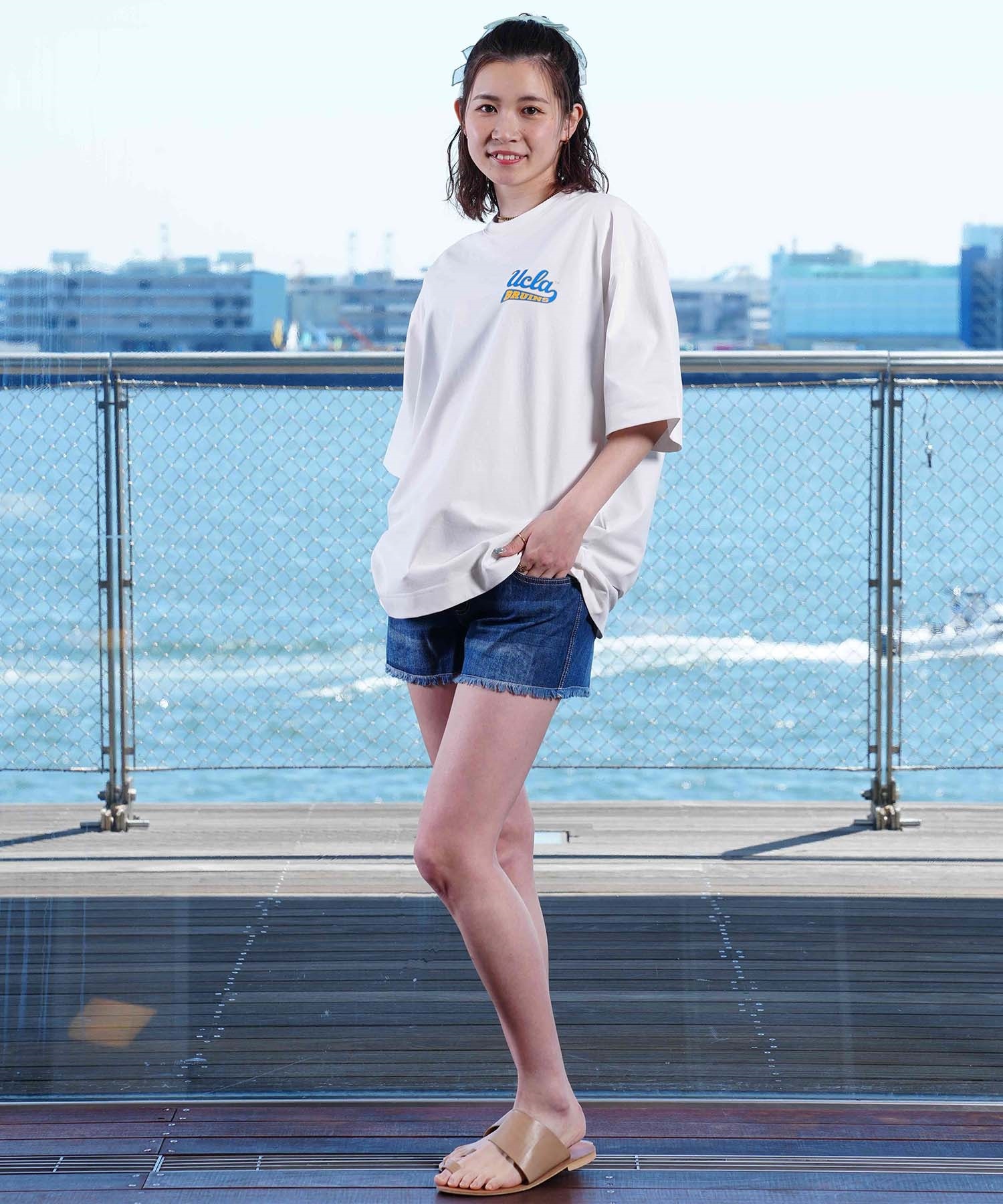 ANTIBAL アンティバル レディース ラッシュガード 半袖 Tシャツ UCLA 水陸両用 UVケア ムラサキスポーツ限定 243AN2ST037(WHT-M)