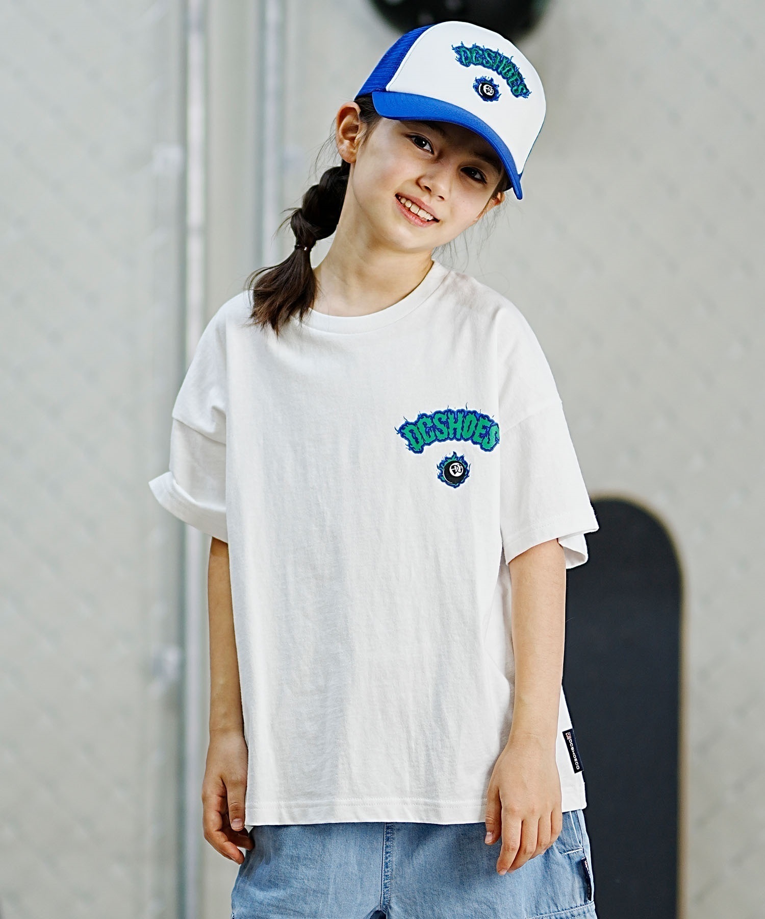 DC ディーシー FLAME SS24 フレイム キッズ ショートスリーブ Tシャツ スケートボード 親子コーデ YST242505(WHT-130cm)