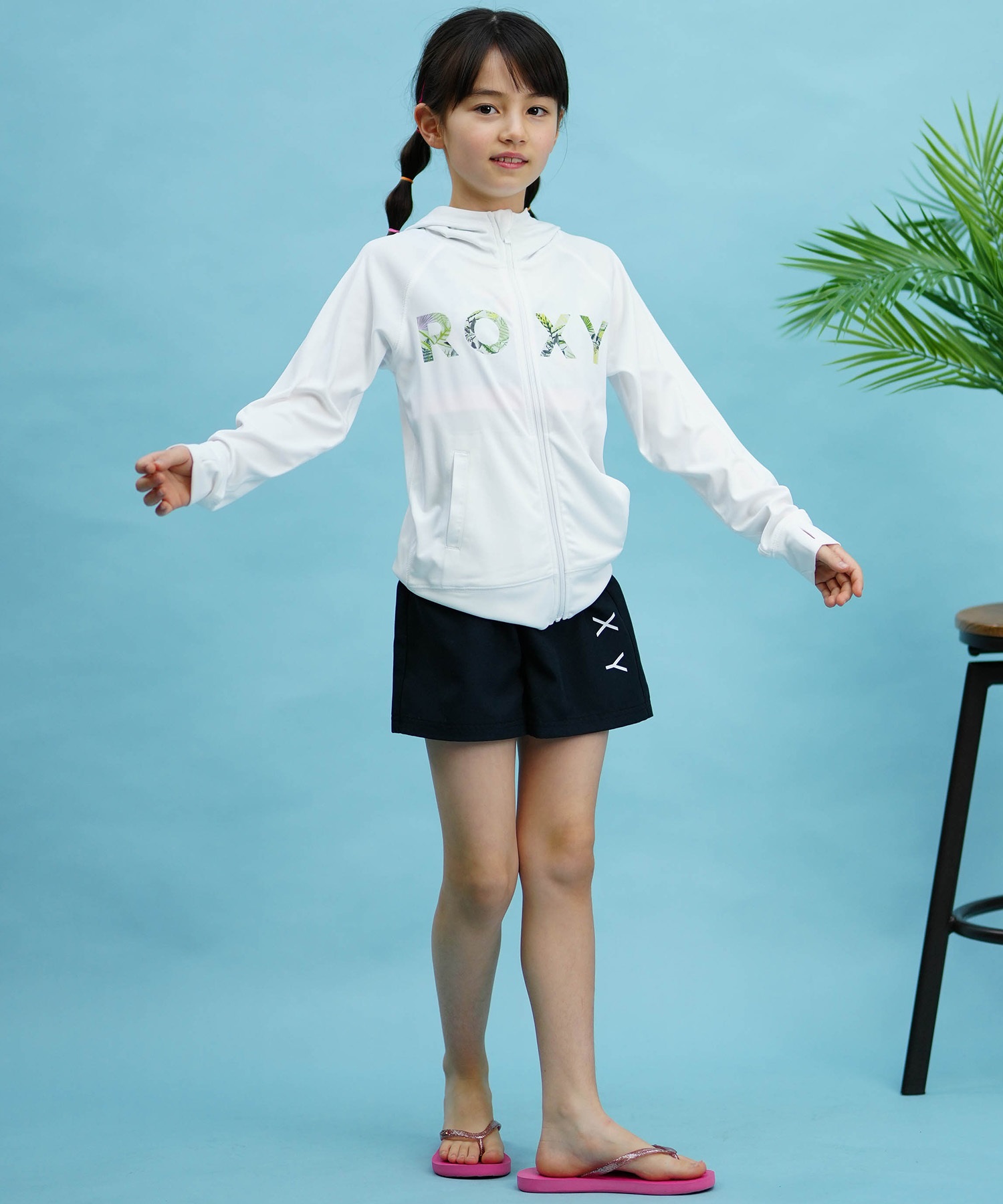 ROXY ロキシー キッズ ラッシュガード パーカー ジップアップ 長袖 UVカット TLY241106(WHT-120cm)