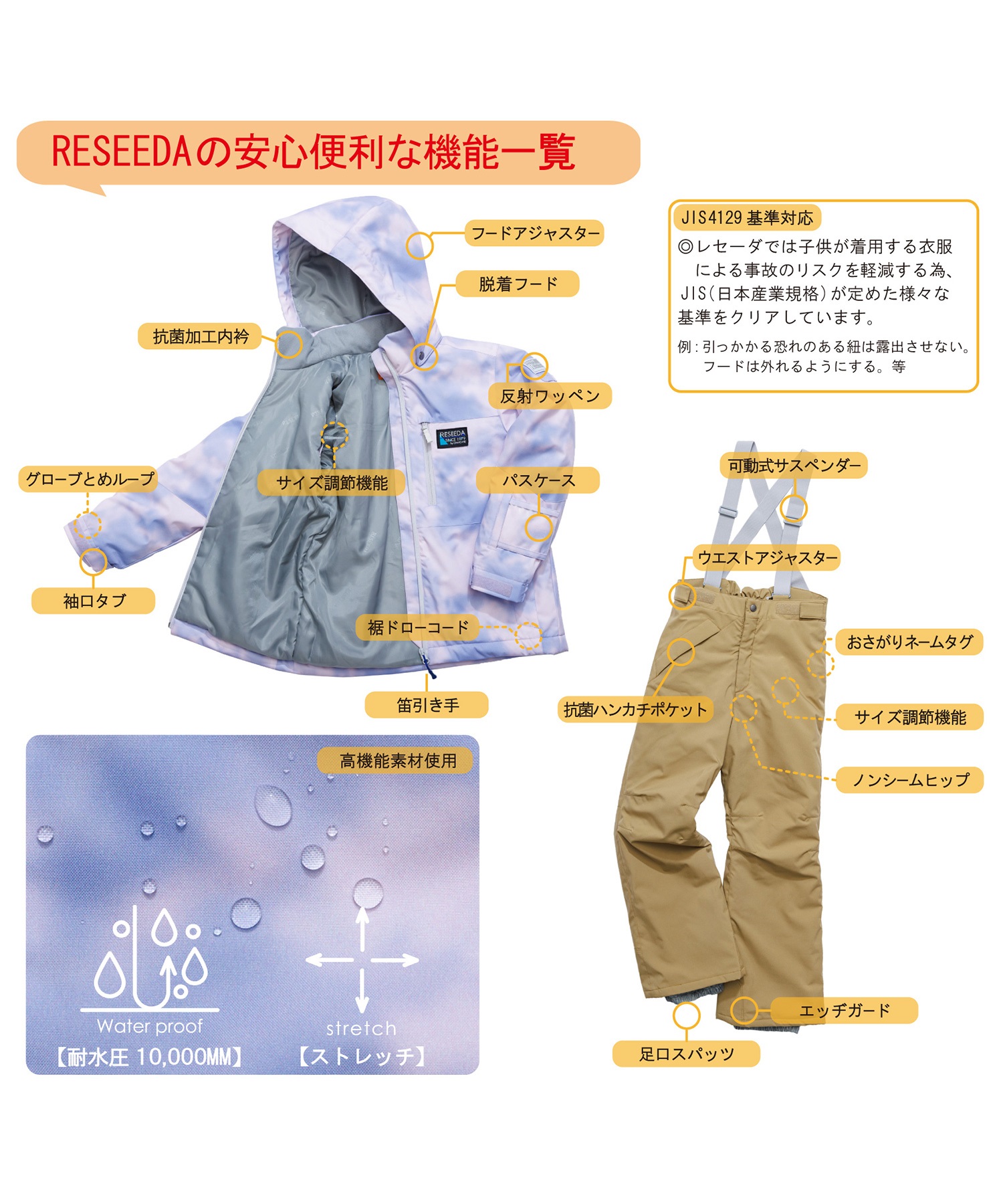 スノーボード ウェア 2点セット キッズ RESEEDA レセーダ JUNIOR SUIT