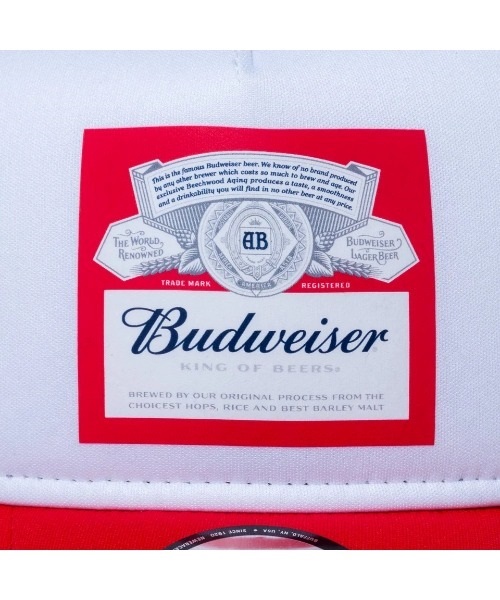 NEW ERA/ニューエラ キャップ 9FORTY A-Frame トラッカー Budweiser バドワイザー ラベルロゴ ホワイト/ブルー/レッド 13534537(WTRD-FREE)