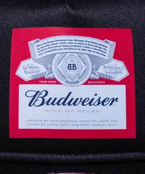 NEW ERA/ニューエラ キャップ 9FORTY A-Frame トラッカー Budweiser バドワイザー ラベルロゴ ブラック 13534539(BKBK-FREE)