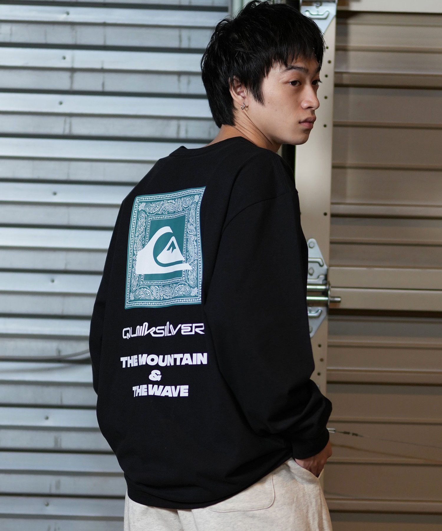 QUIKSILVER クイックシルバー 長袖 Tシャツ ロンT バックプリント QLT244604M ムラサキスポーツ限定(BLK-M)