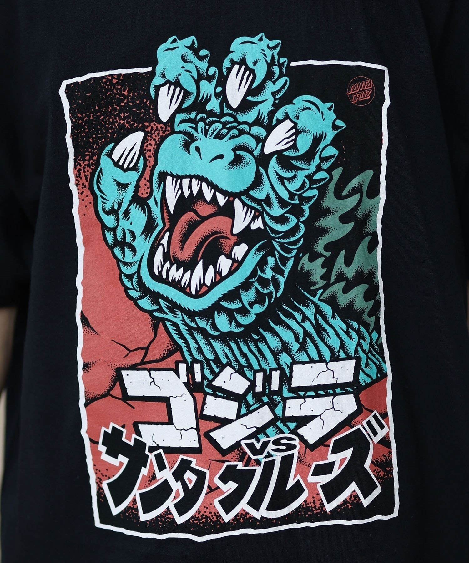 SANTACRUZ サンタクルーズ × GODZILLA ゴジラ コラボレーション 半袖 Tシャツ メンズ レディース ユニセックス フロントプリント 510245403(BLACK-M)