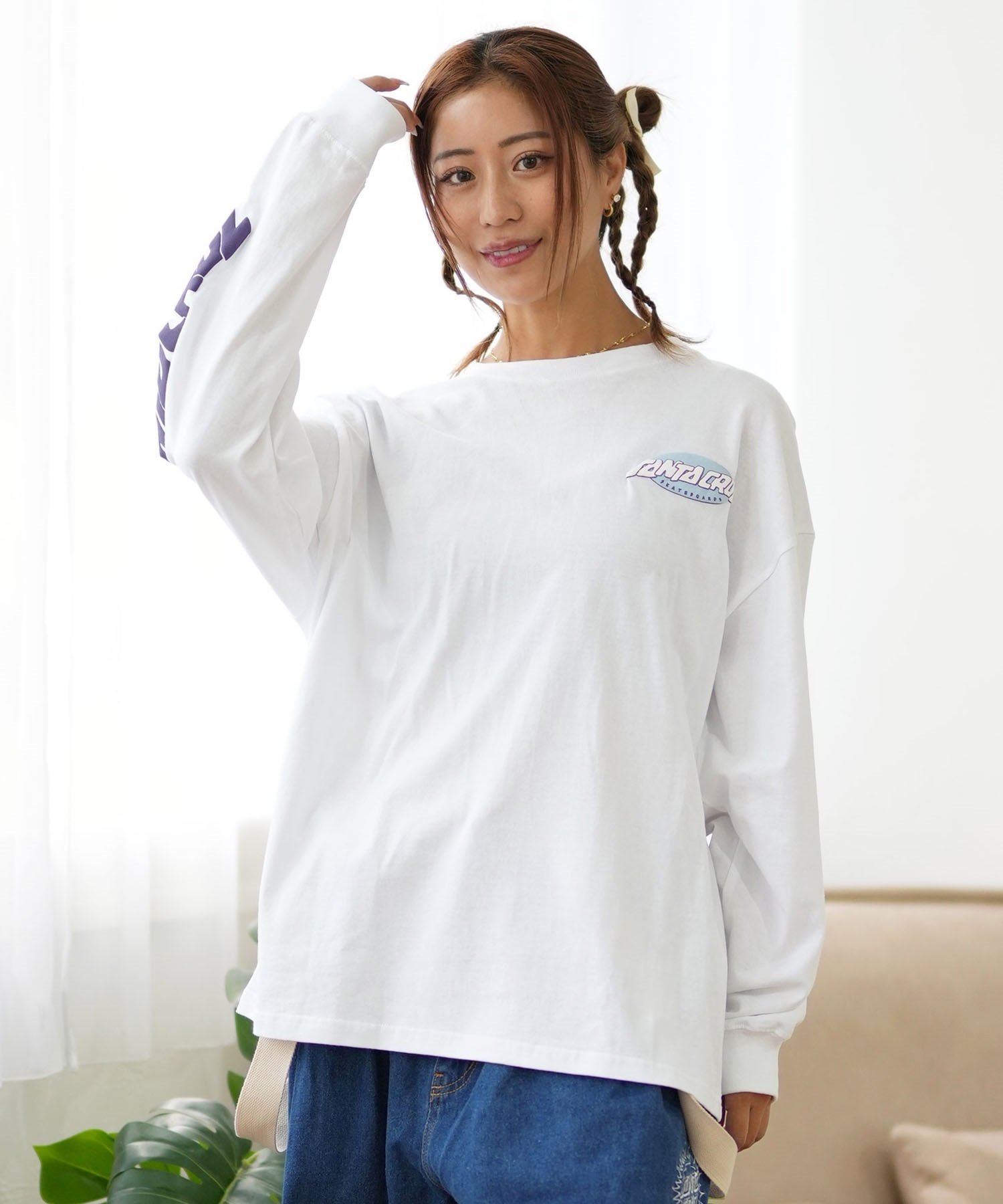 SANTACRUZ サンタクルーズ 長袖 Tシャツ レディース ロンT バックプリント ロゴ ムラサキスポーツ限定 502243432(WHITE-M)