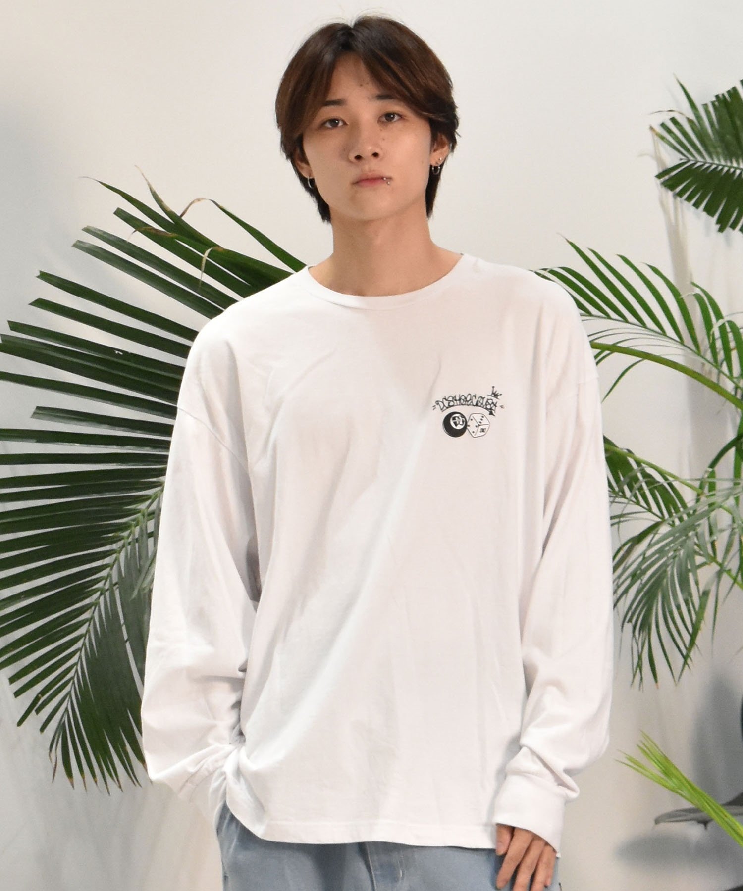 DC ディーシー 長袖 Tシャツ メンズ ロンT ロングスリーブ ルーズシルエット バックプリント DLT244077(WHT-M)