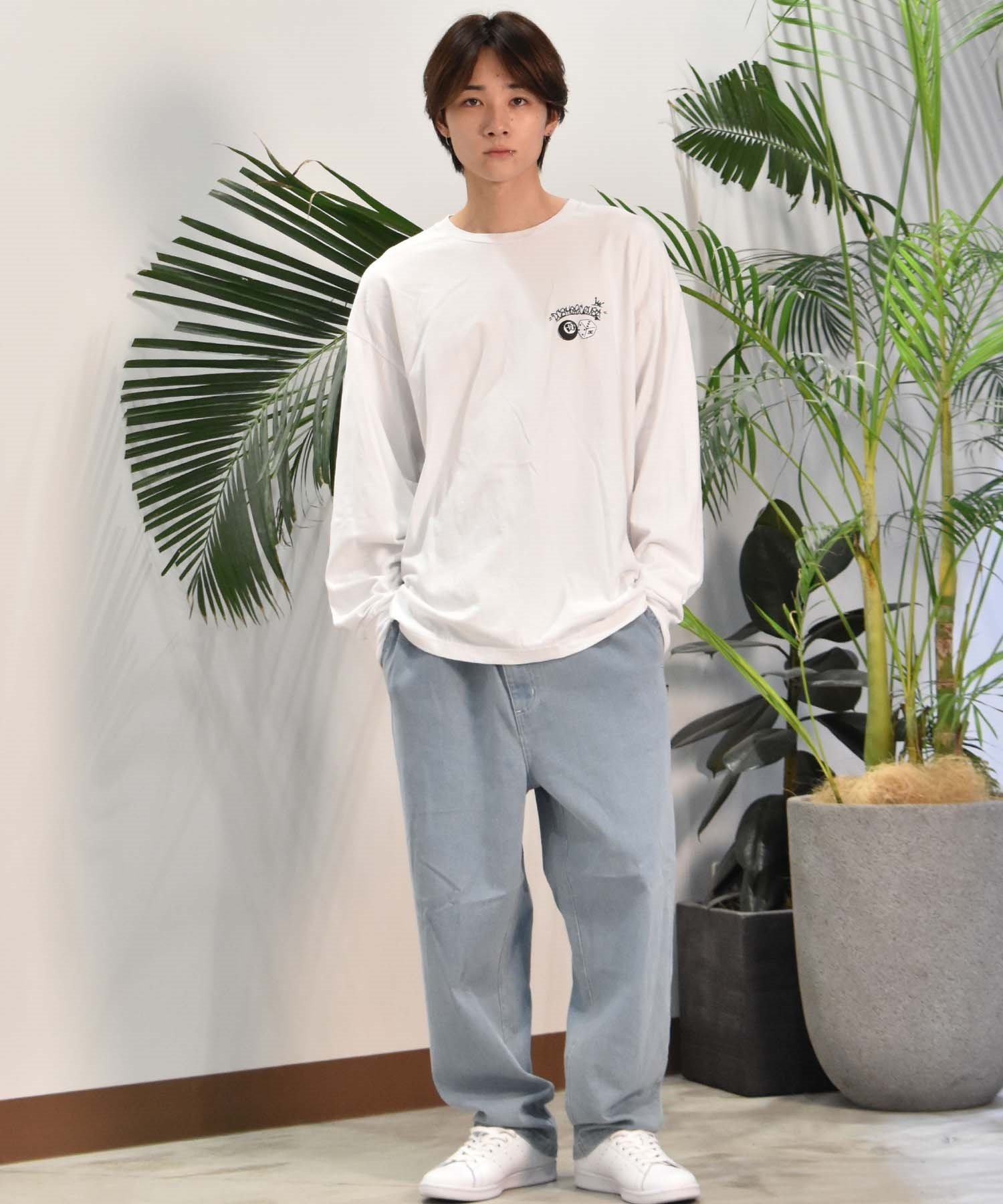 DC ディーシー 長袖 Tシャツ メンズ ロンT ロングスリーブ ルーズシルエット バックプリント DLT244077(WHT-M)