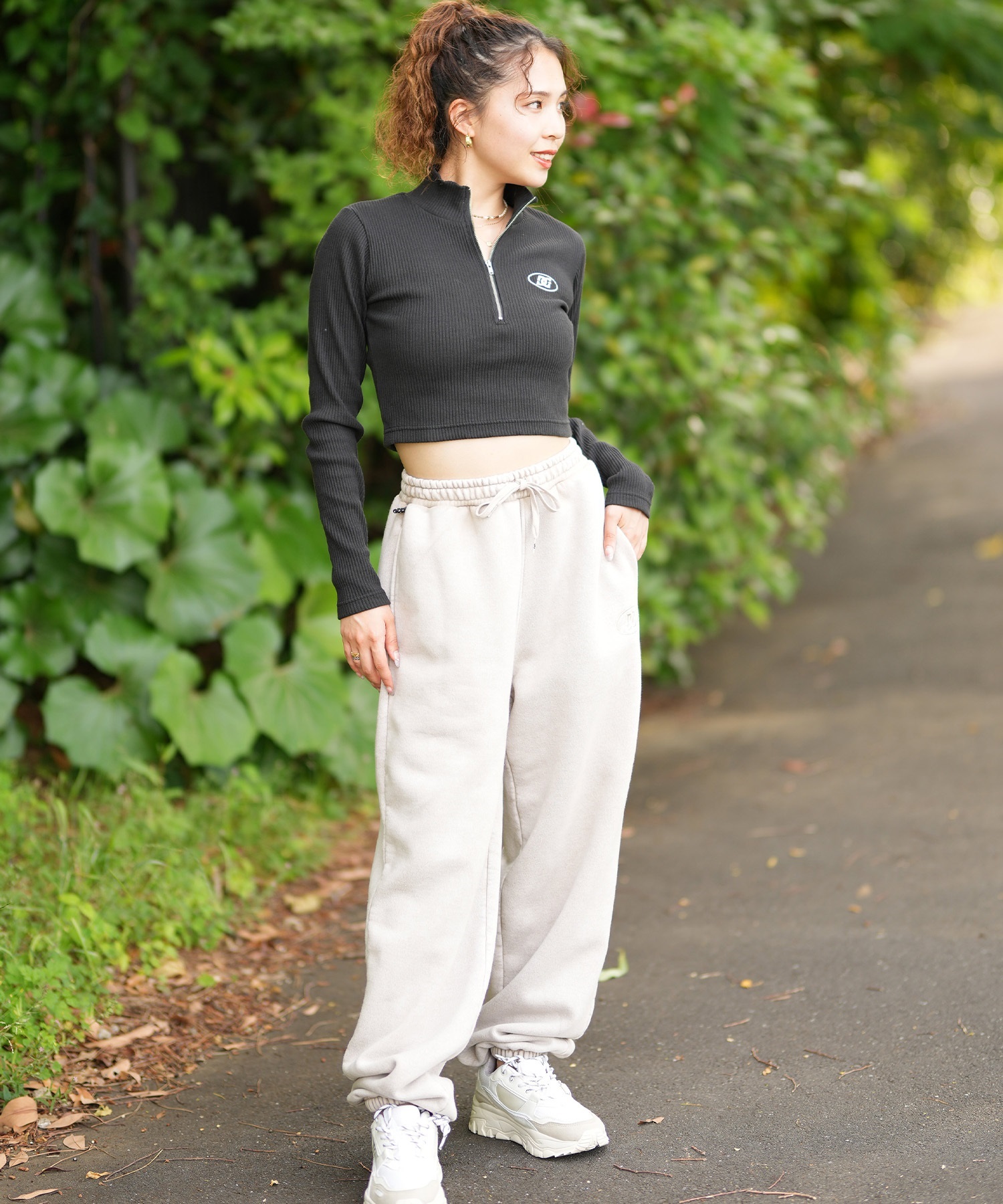 DC ディーシー 長袖 Tシャツ レディース ハーフジップ ショート丈 ロンT 24 WS HALFZIP CROPPED LS LLT244309(WHT-M)