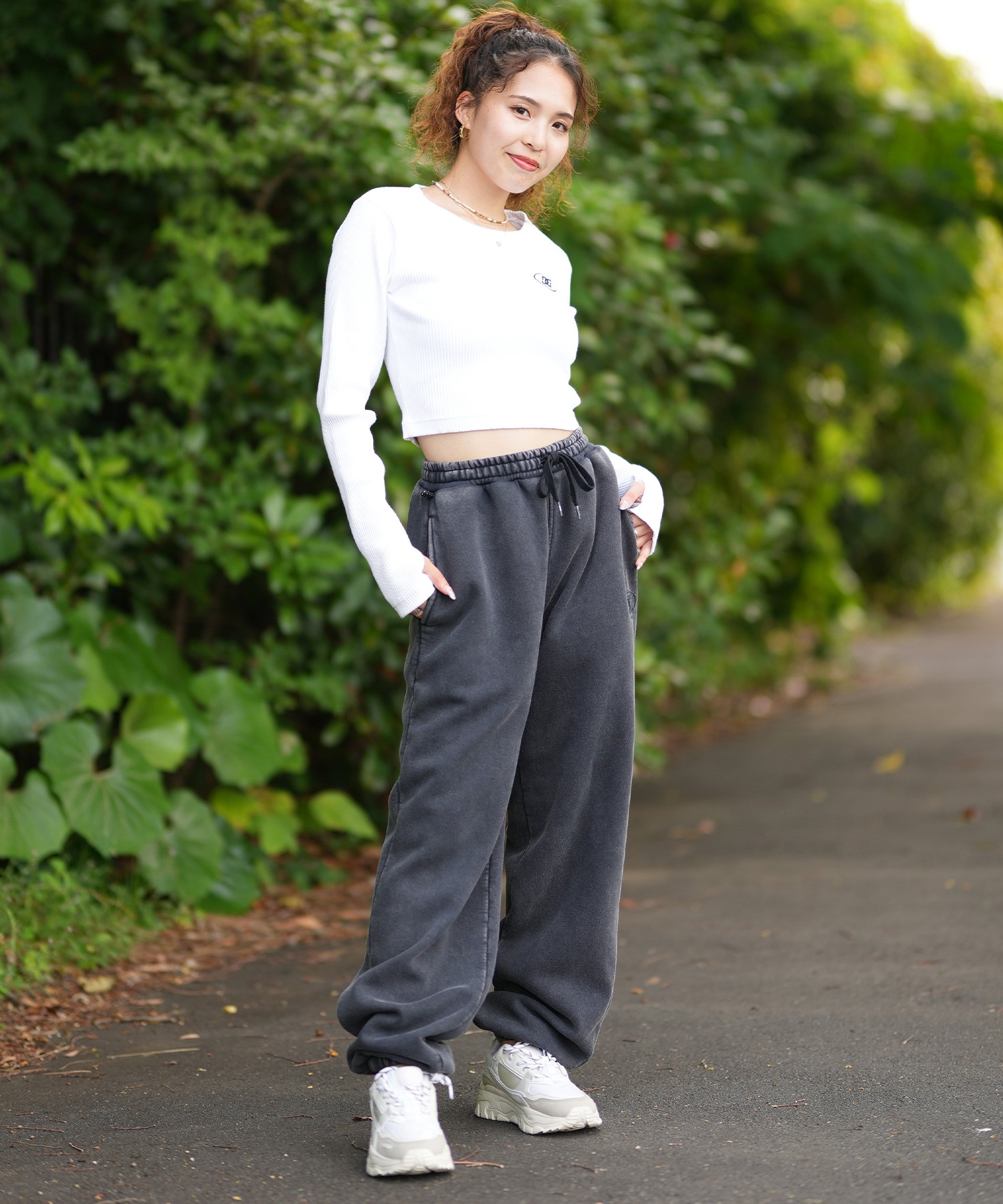 DC ディーシー 長袖 Tシャツ レディース リブ ショート丈 ロンT 24 WS CROPPED LS LLT244308(WHT-M)