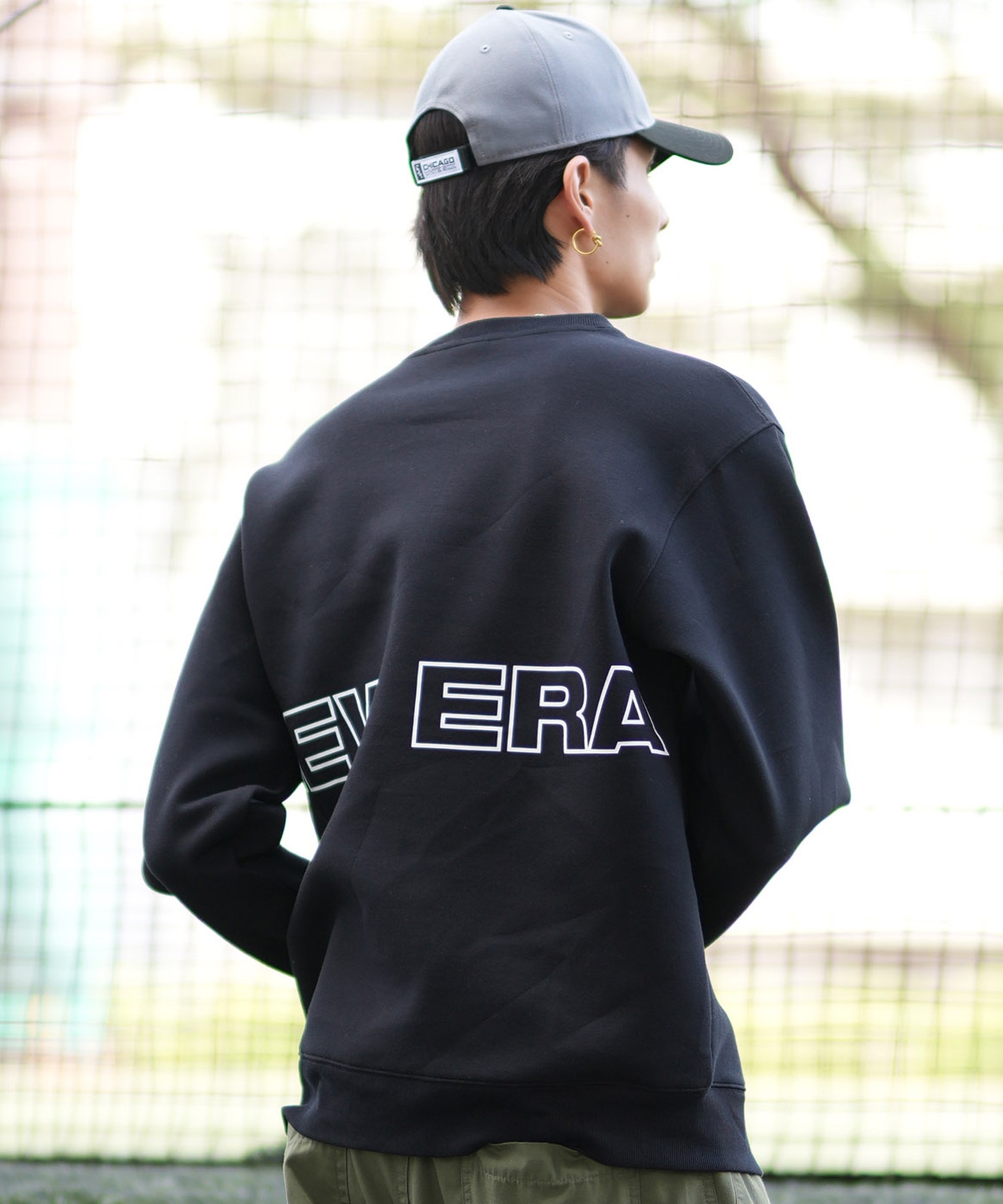 NEW ERA ニューエラ トレーナー クルーネック メンズ テックスウェット バックプリント 撥水加工 セットアップ対応 14475189 ムラサキスポーツ限定(BK/WT-M)