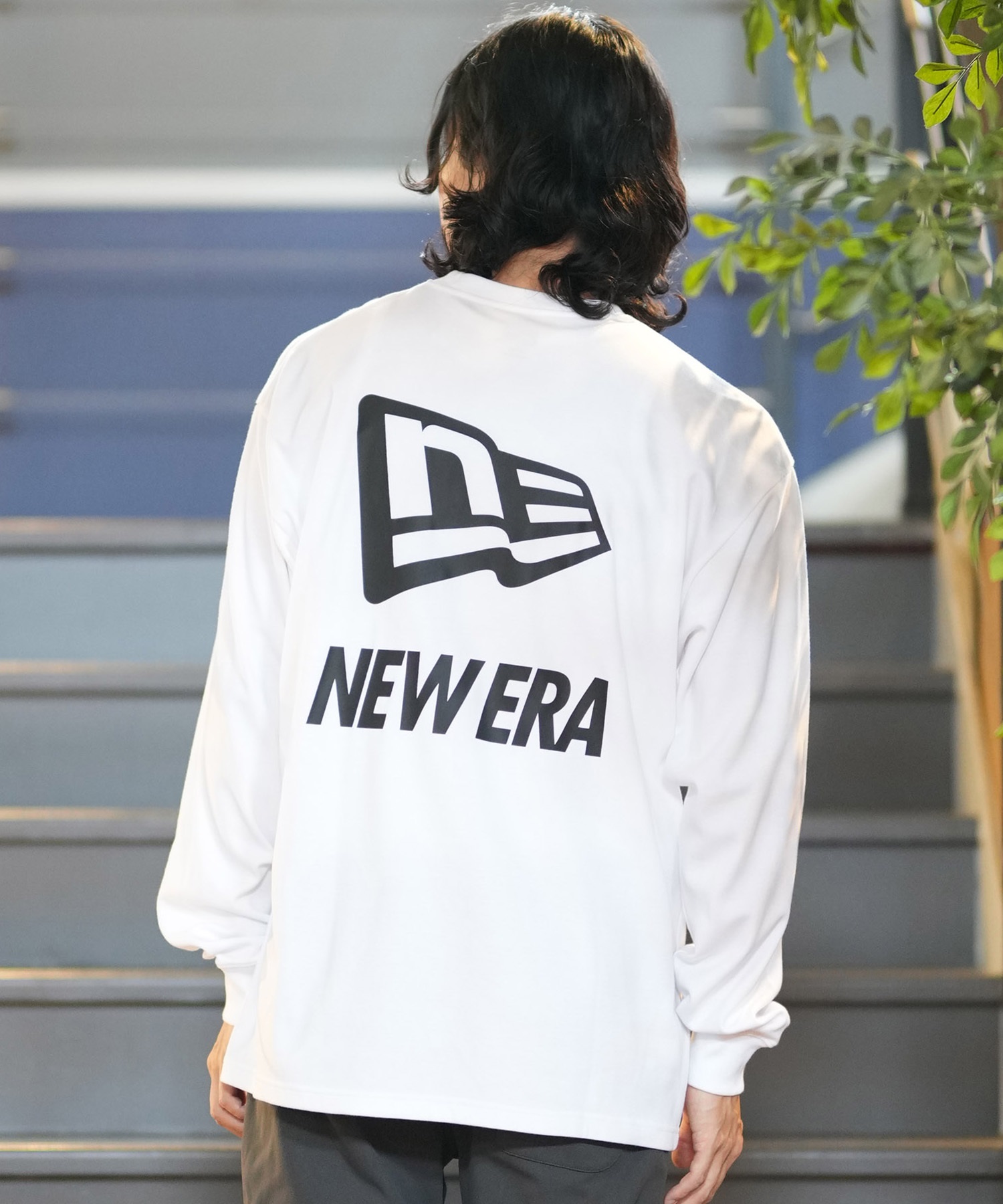 NEW ERA ニューエラ 長袖 Tシャツ メンズ ロンT バックプリント オーバーサイズ 吸汗速乾 Flag & Wordmark 14312831(WT/BL-M)