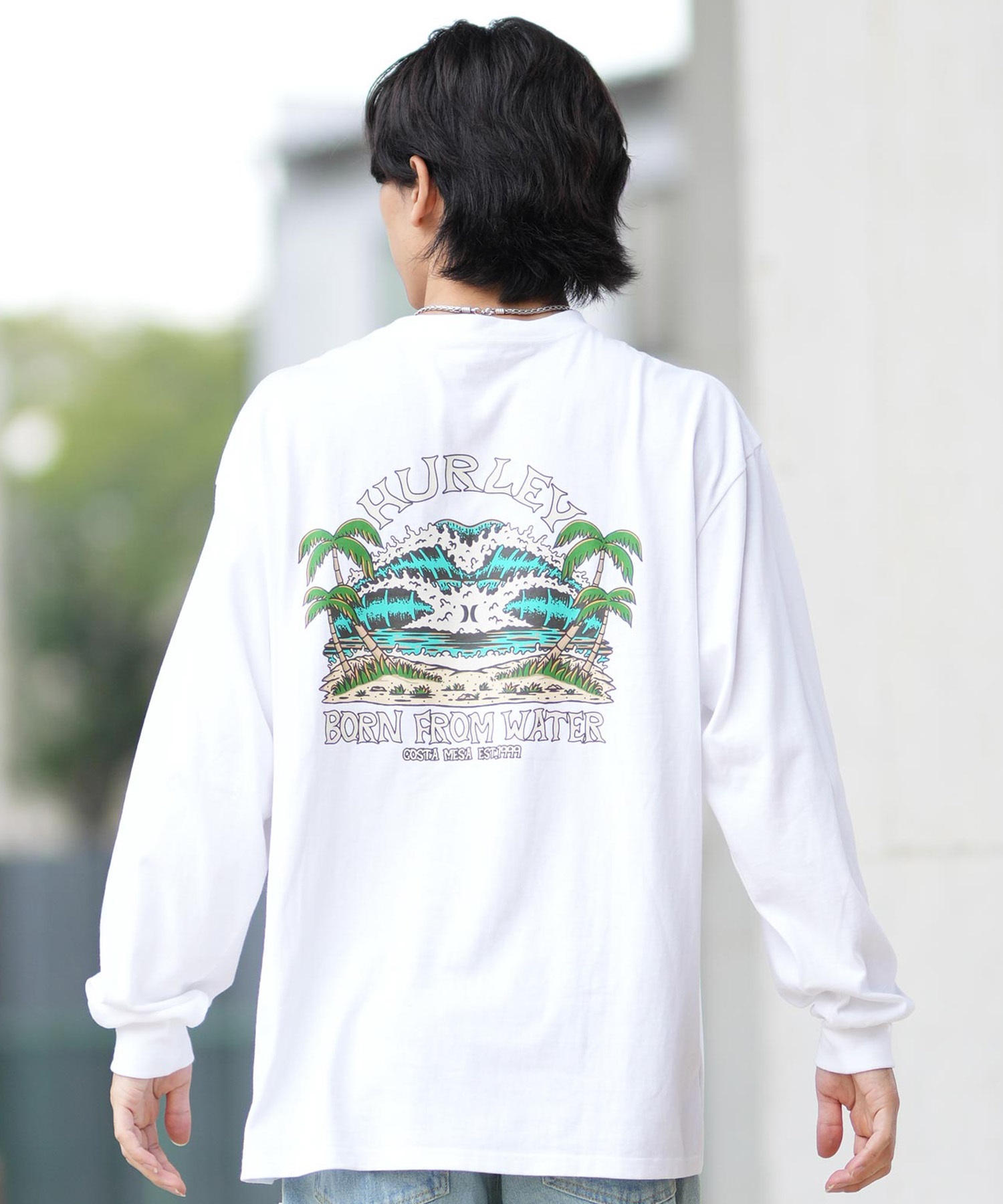 Hurley ハーレー 長袖 Tシャツ メンズ ロンT ヘビーウェイト バックプリント MCLS242027(WHT-M)