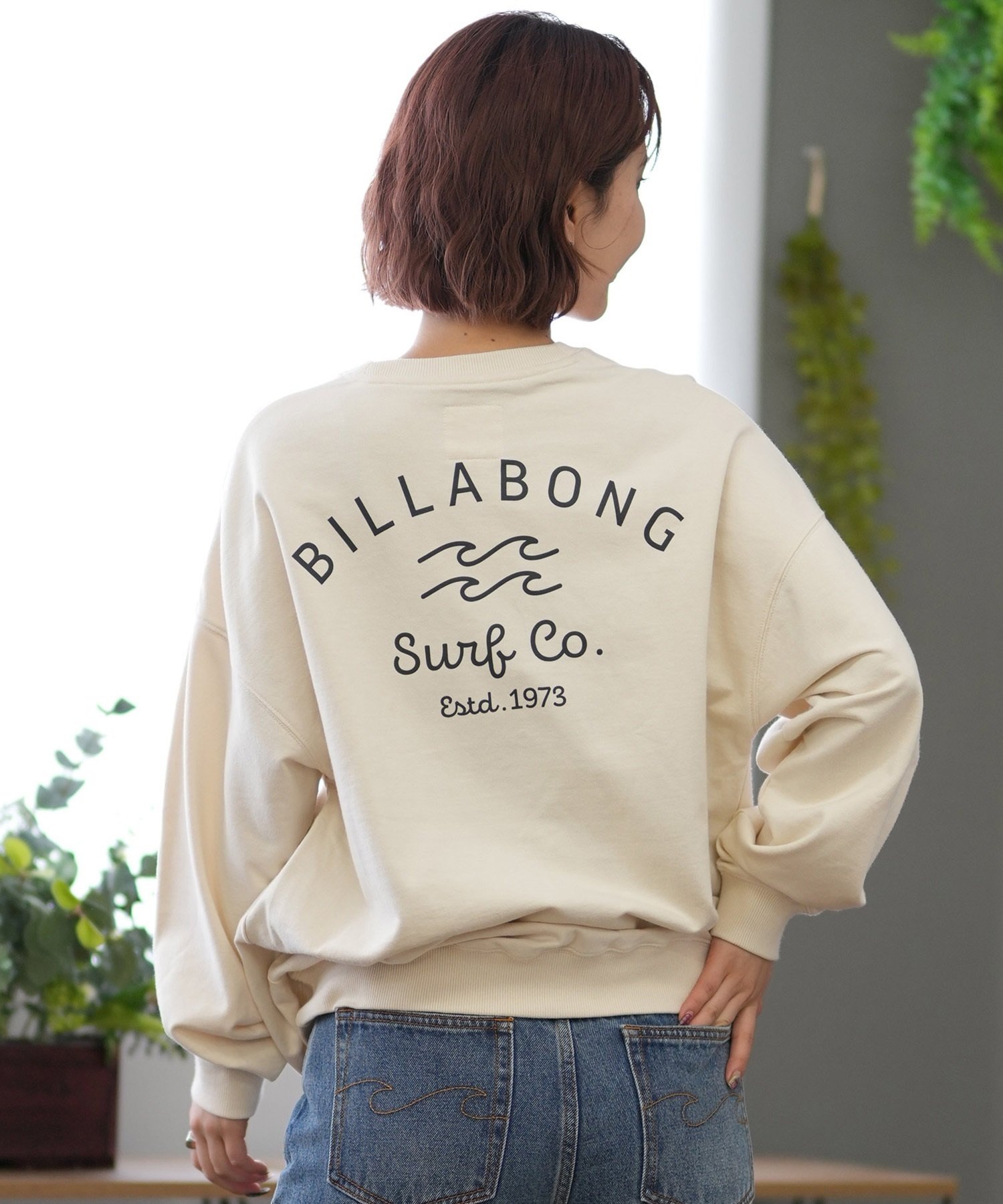 BILLABONG ビラボン トレーナー レディース クルーネック スウェット バックプリント ボーイフィット 裏毛 BE014-001(WCP-M)