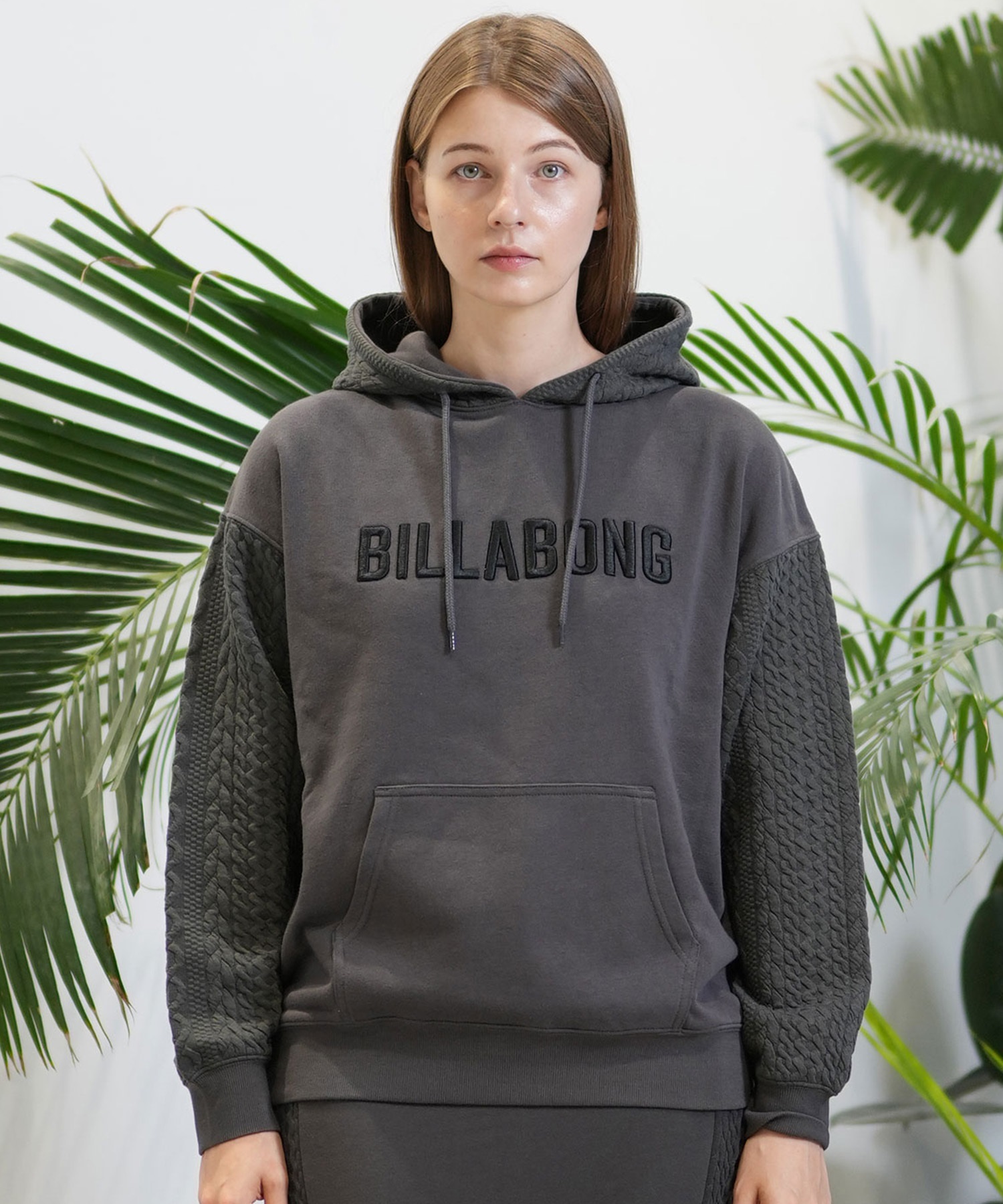 BILLABONG ビラボン パーカー プルオーバー レディース スウェット フーディー ケーブル柄 ルーズフィット 裏起毛 セットアップ対応 BE014-012(SCS-M)