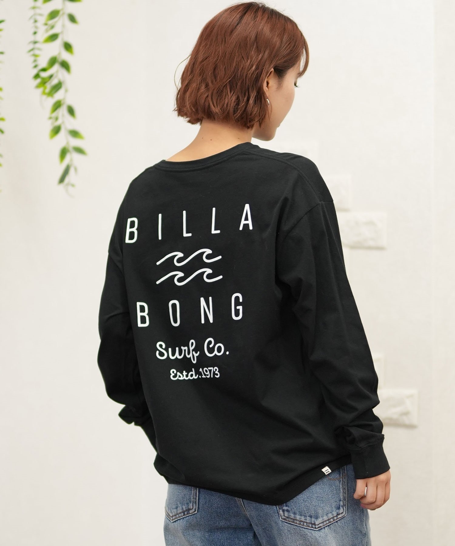 BILLABONG ビラボン 長袖 Tシャツ レディース ロンT 発泡プリント オーバーサイズ BE014-051(BLK-M)