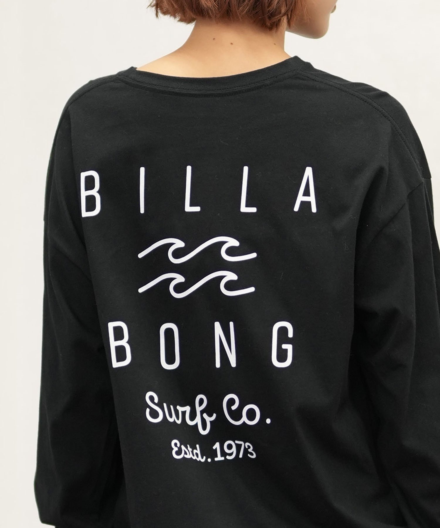 BILLABONG ビラボン 長袖 Tシャツ レディース ロンT 発泡プリント オーバーサイズ BE014-051(BLK-M)