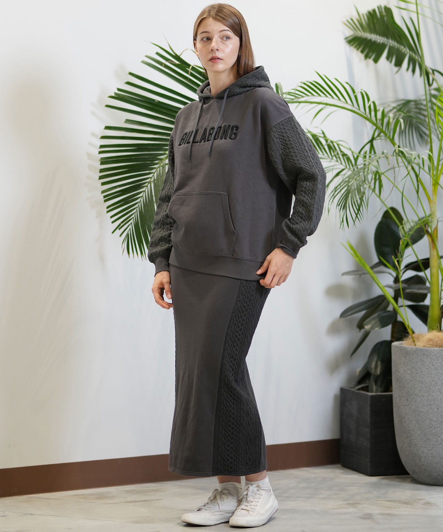 BILLABONG ビラボン スカート レディース スウェット ケーブル柄 バックスリット 裏起毛 セットアップ対応 BE014-601(SCS-M)