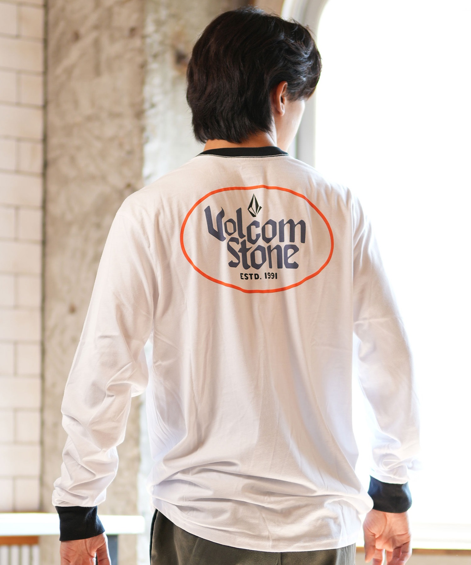 VOLCOM ボルコム 長袖 Tシャツ ロンT リンガーシャツ バックプリント 厚手 A3632404(WHT-S)