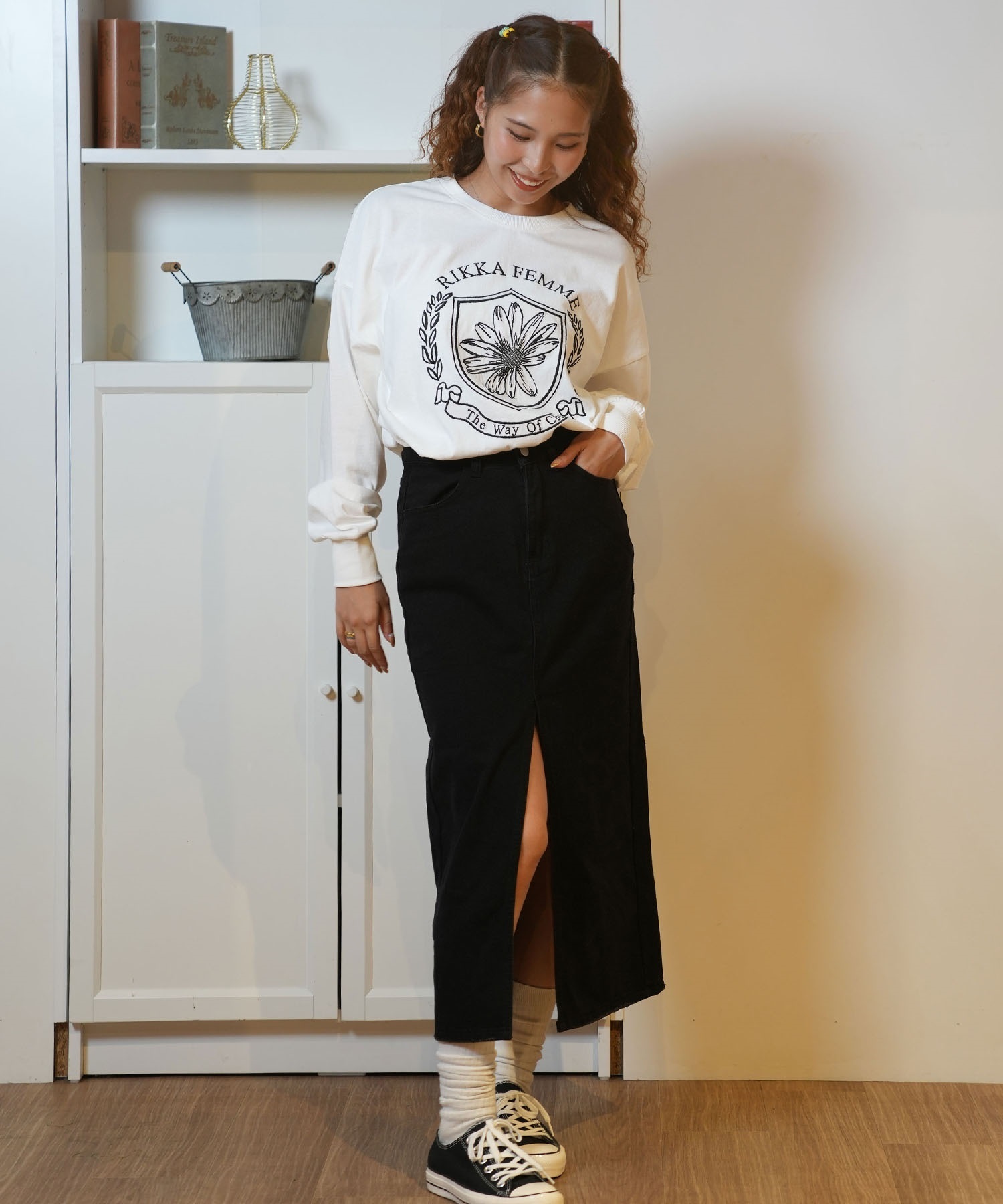 RIKKA FEMME リッカファム 長袖 Tシャツ レディース ロンT 花 刺繍 RF24FW18(WHT-FREE)