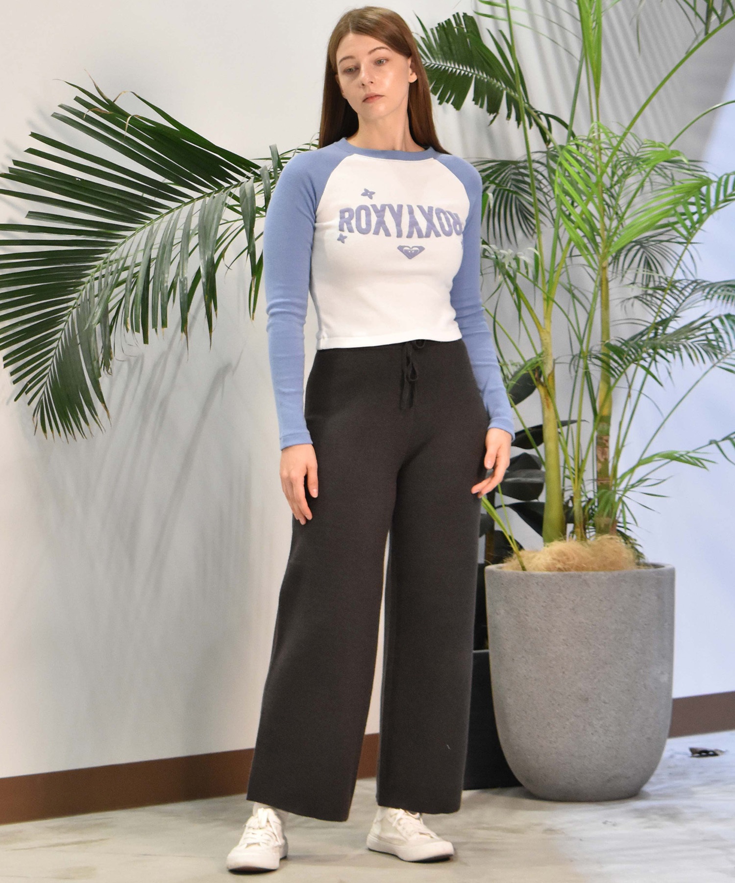 ROXY ロキシー 長袖 Tシャツ レディース ロンT ラグラン ロゴ フロントプリント ショート丈 RLT244609T(BWH-M)