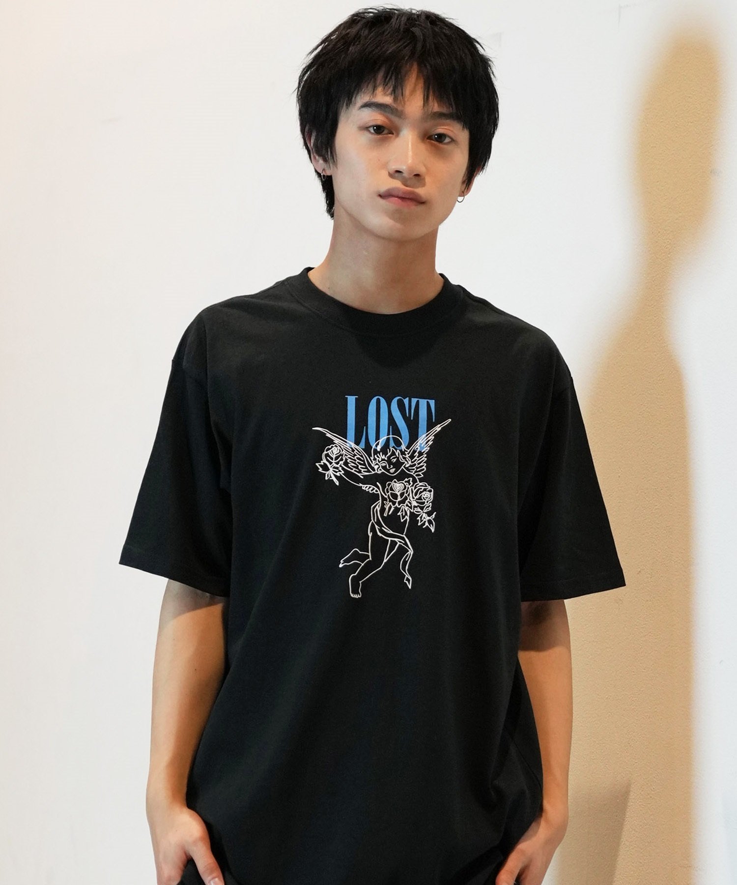 LOST ロスト 半袖 Tシャツ メンズ フロントプリント バックプリント CHERUB L24SS-AP ムラサキスポーツ限定(BLK-M)