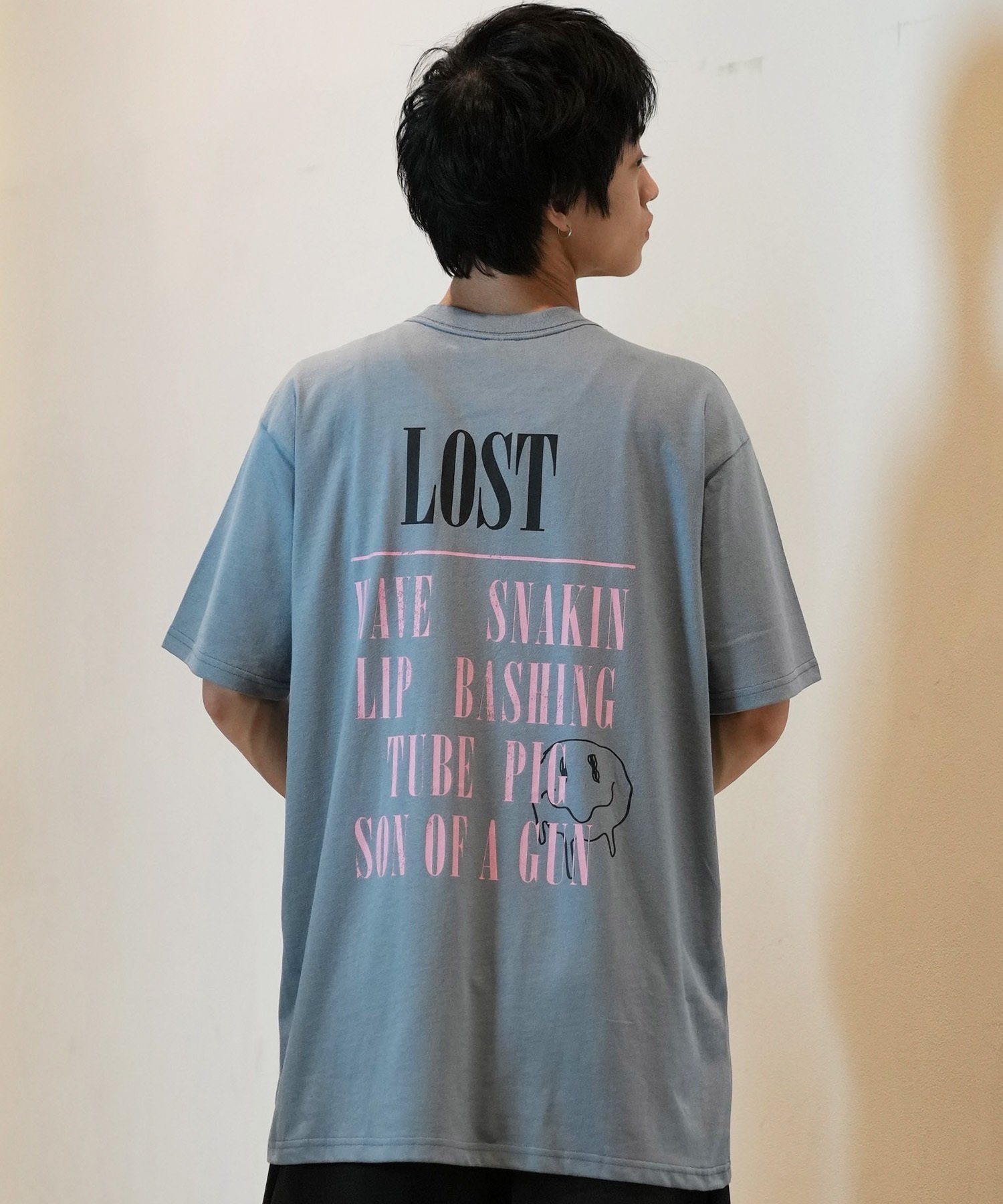 LOST ロスト 半袖 Tシャツ メンズ フロントプリント バックプリント CHERUB L24SS-AP ムラサキスポーツ限定(BLK-M)