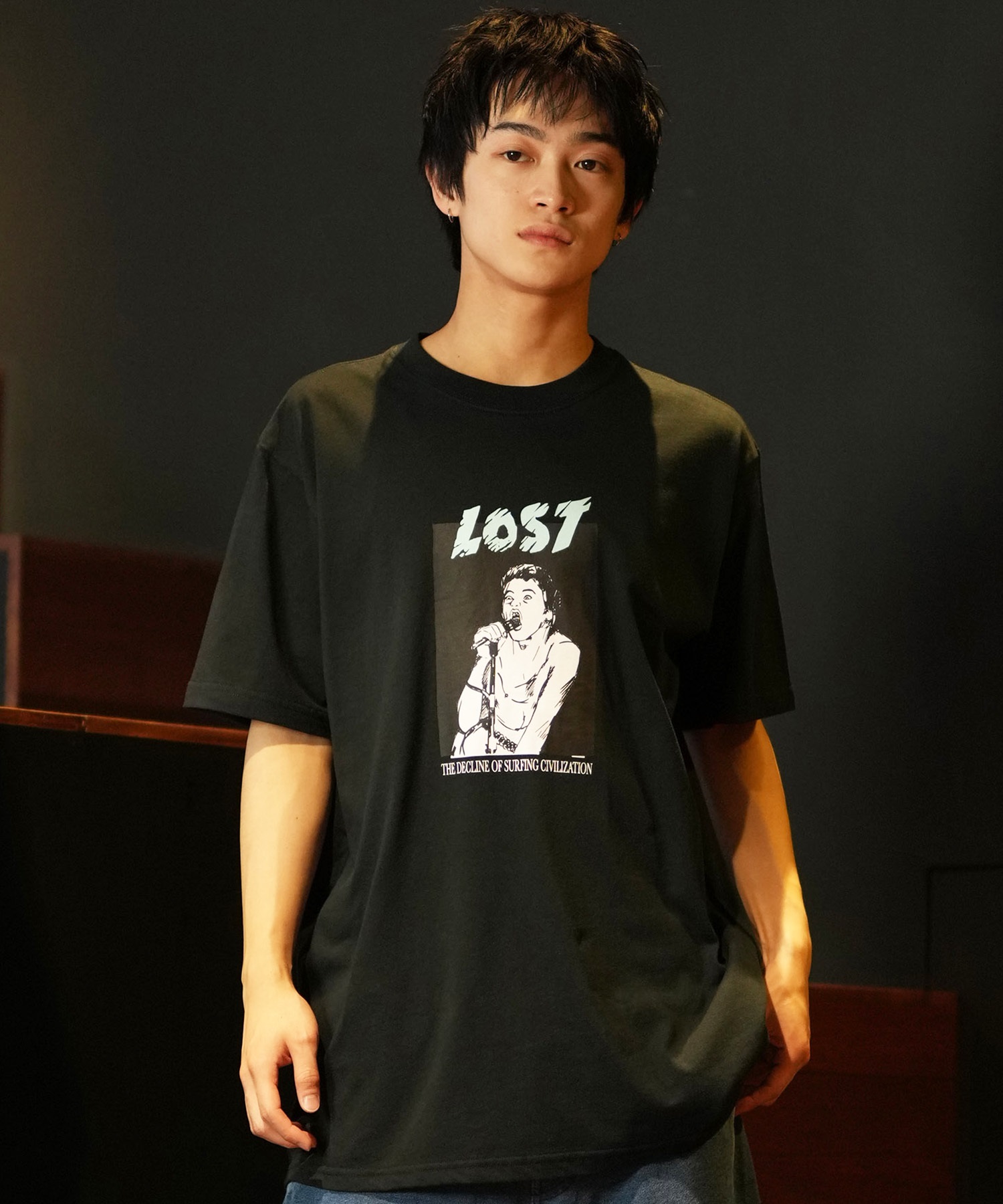 LOST ロスト 半袖 Tシャツ メンズ フロントプリント バックプリント DECLINE L24SS-AO ムラサキスポーツ限定(WHT-M)