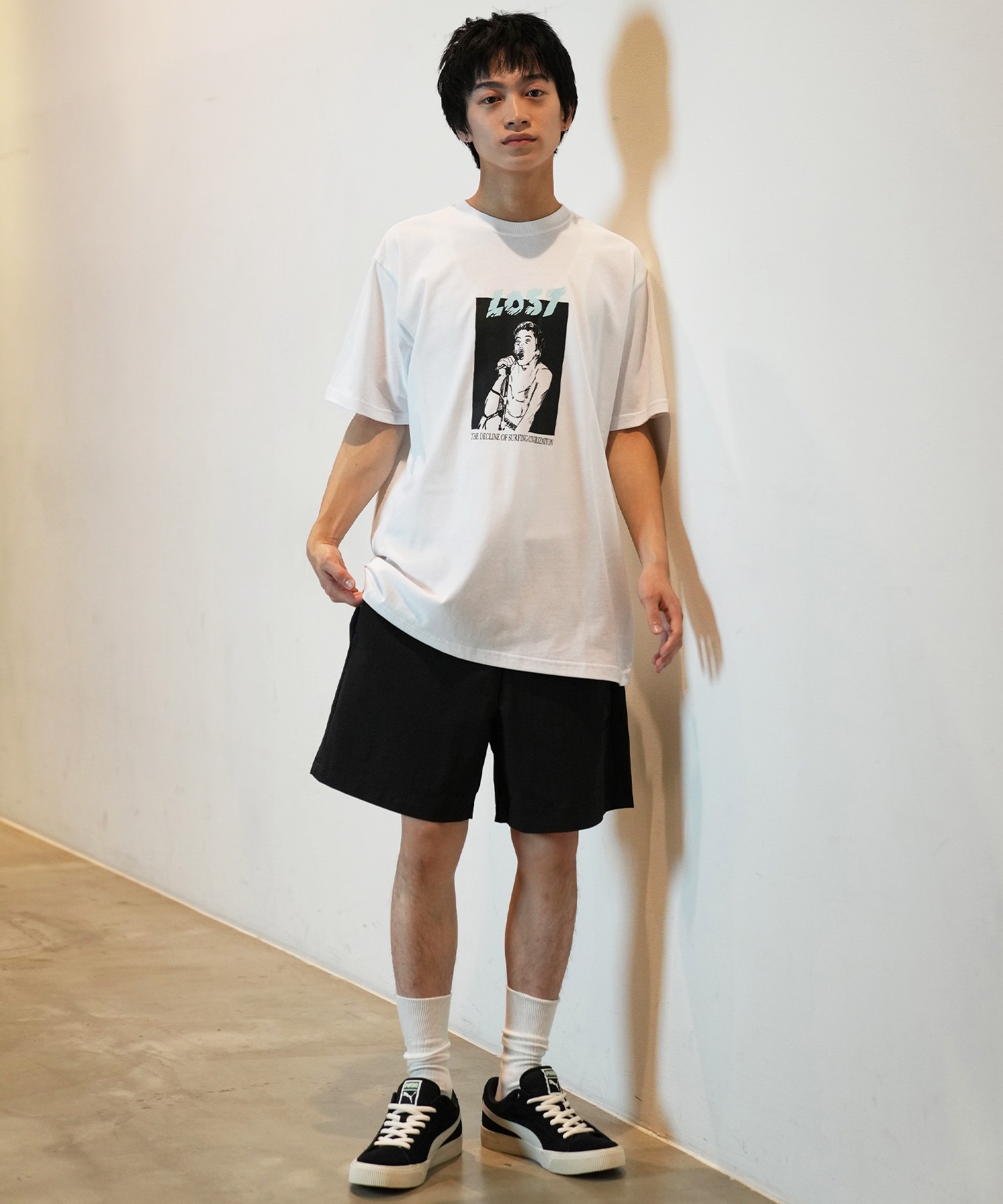 LOST ロスト 半袖 Tシャツ メンズ フロントプリント バックプリント DECLINE L24SS-AO ムラサキスポーツ限定(WHT-M)