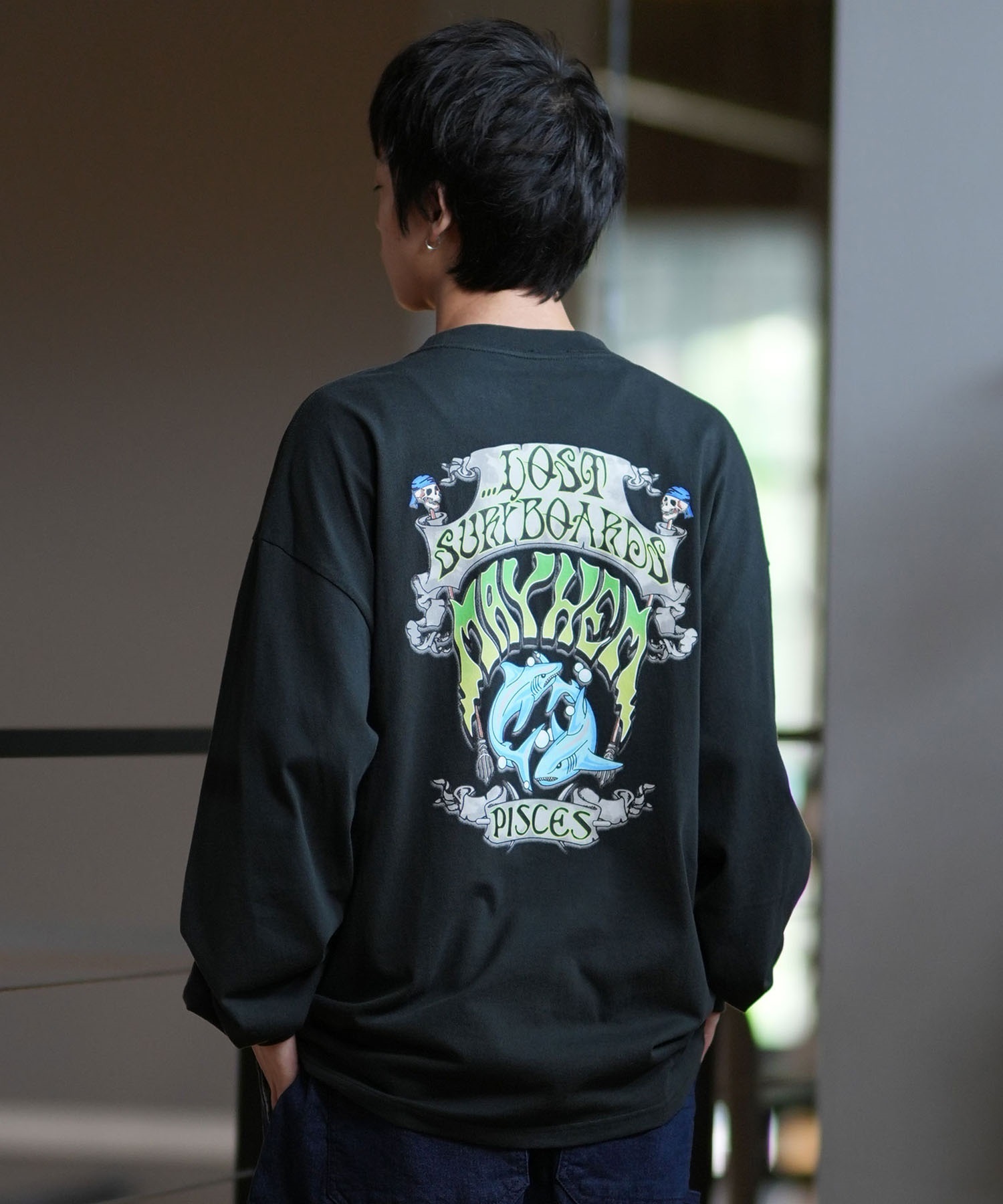 lost ロスト 長袖 Tシャツ メンズ ロンT バックプリント ムラサキスポーツ限定 L24F2206(WHT-M)