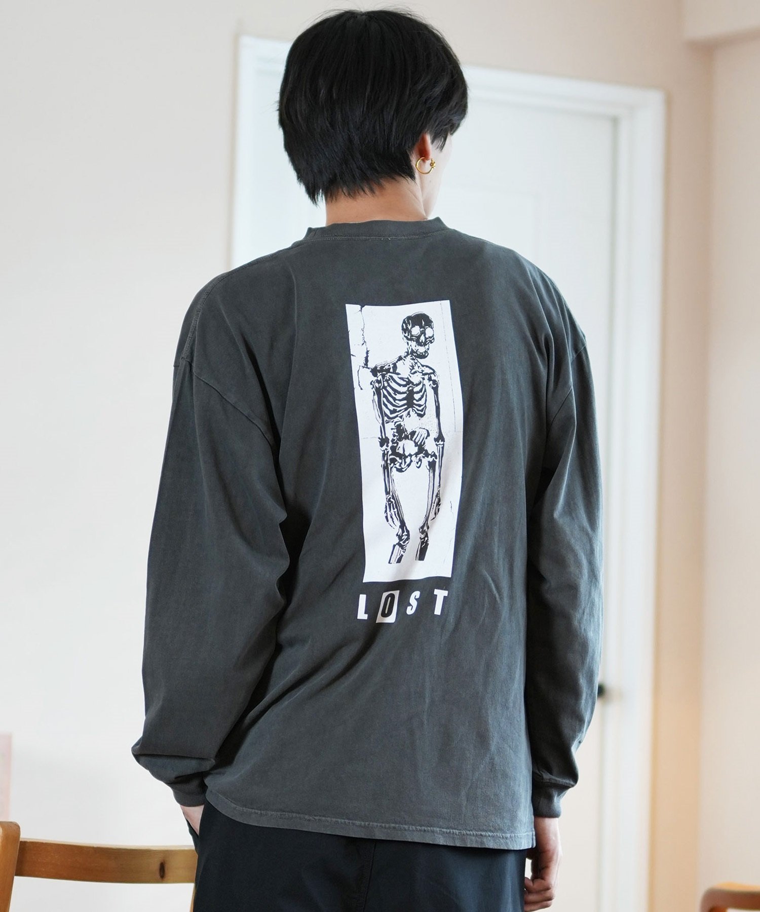 LOST ロスト 長袖 Tシャツ メンズ ロンT バックプリント DRAINED L24F2204 ムラサキスポーツ限定(WHT-M)