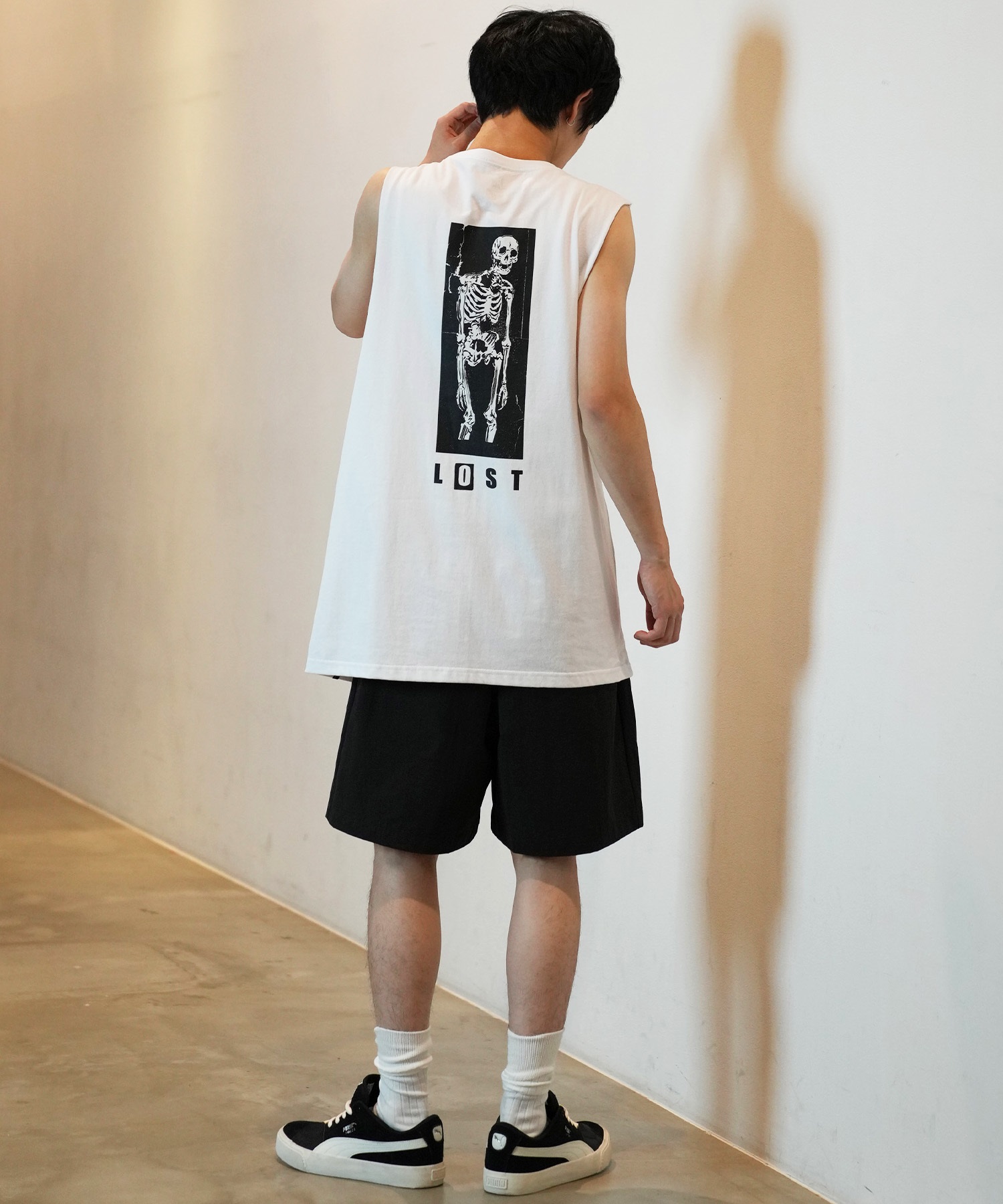 LOST ロスト タンクトップ メンズ フロントプリント バックプリント DRAINED TANK L24SS-AT ムラサキスポーツ限定(WHT-M)