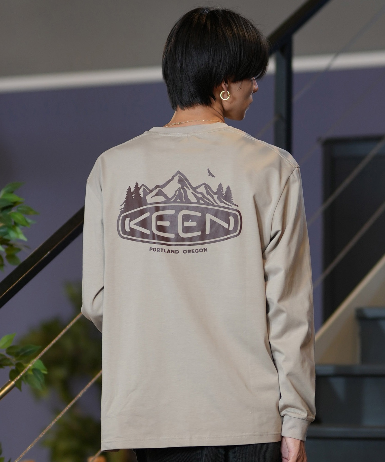 KEEN キーン 長袖 Tシャツ メンズ ロンT ポケT ポケット バックプリント 吸汗速乾 1029951(KH/BR-M)