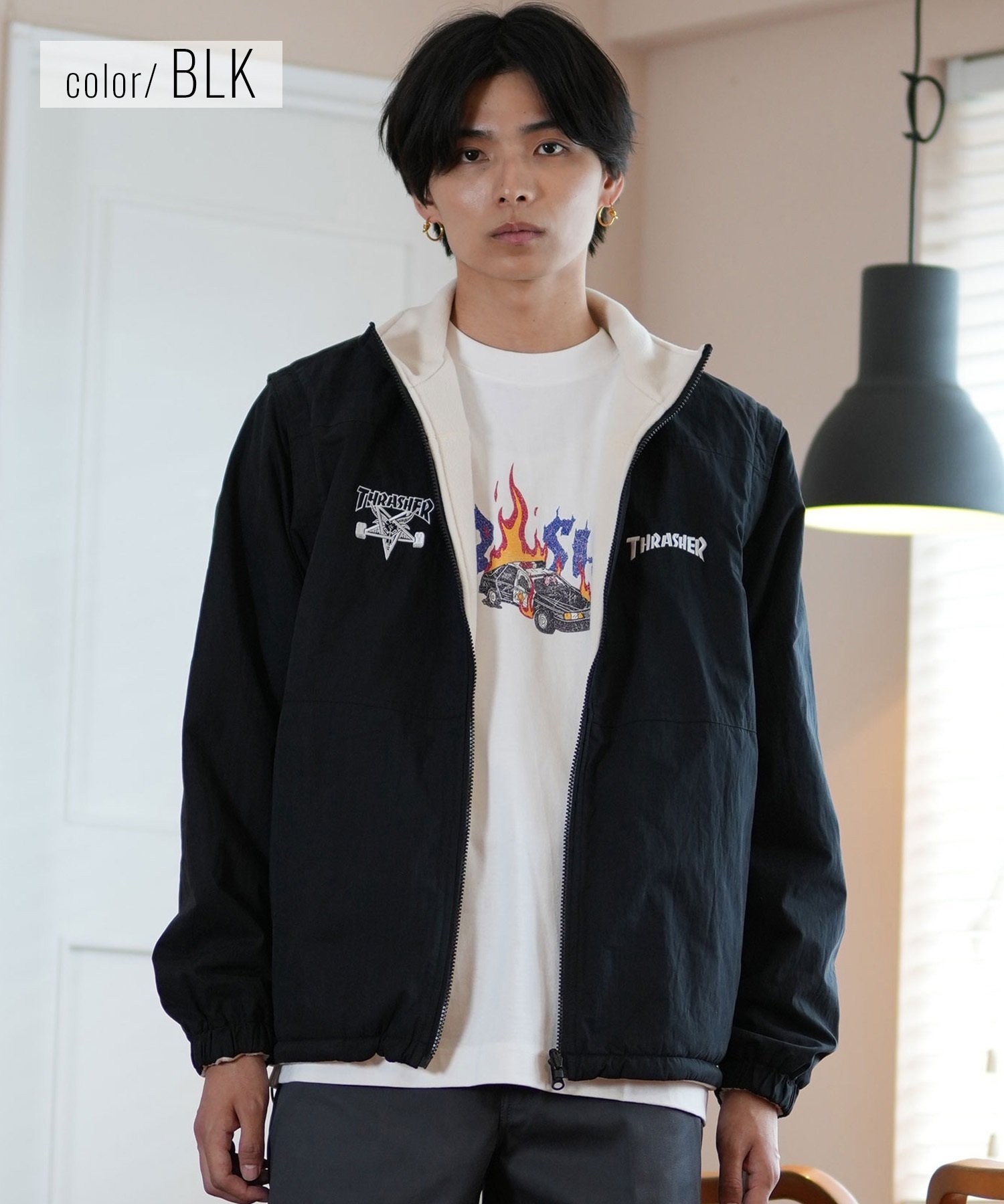 THRASHER スラッシャー アウター メンズ 4WAY ジャケット リバーシブル 袖取り外し可能 ベスト ビッグシルエット 243TH1JK019 ムラサキスポーツ限定(BLK-M)