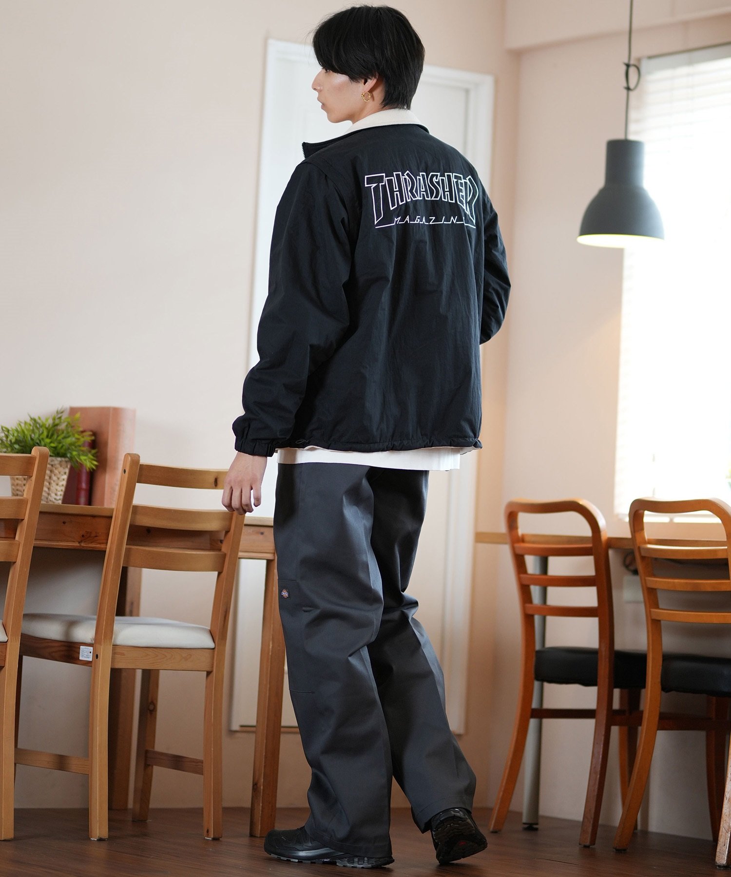 THRASHER スラッシャー アウター メンズ 4WAY ジャケット リバーシブル 袖取り外し可能 ベスト ビッグシルエット 243TH1JK019 ムラサキスポーツ限定(BLK-M)