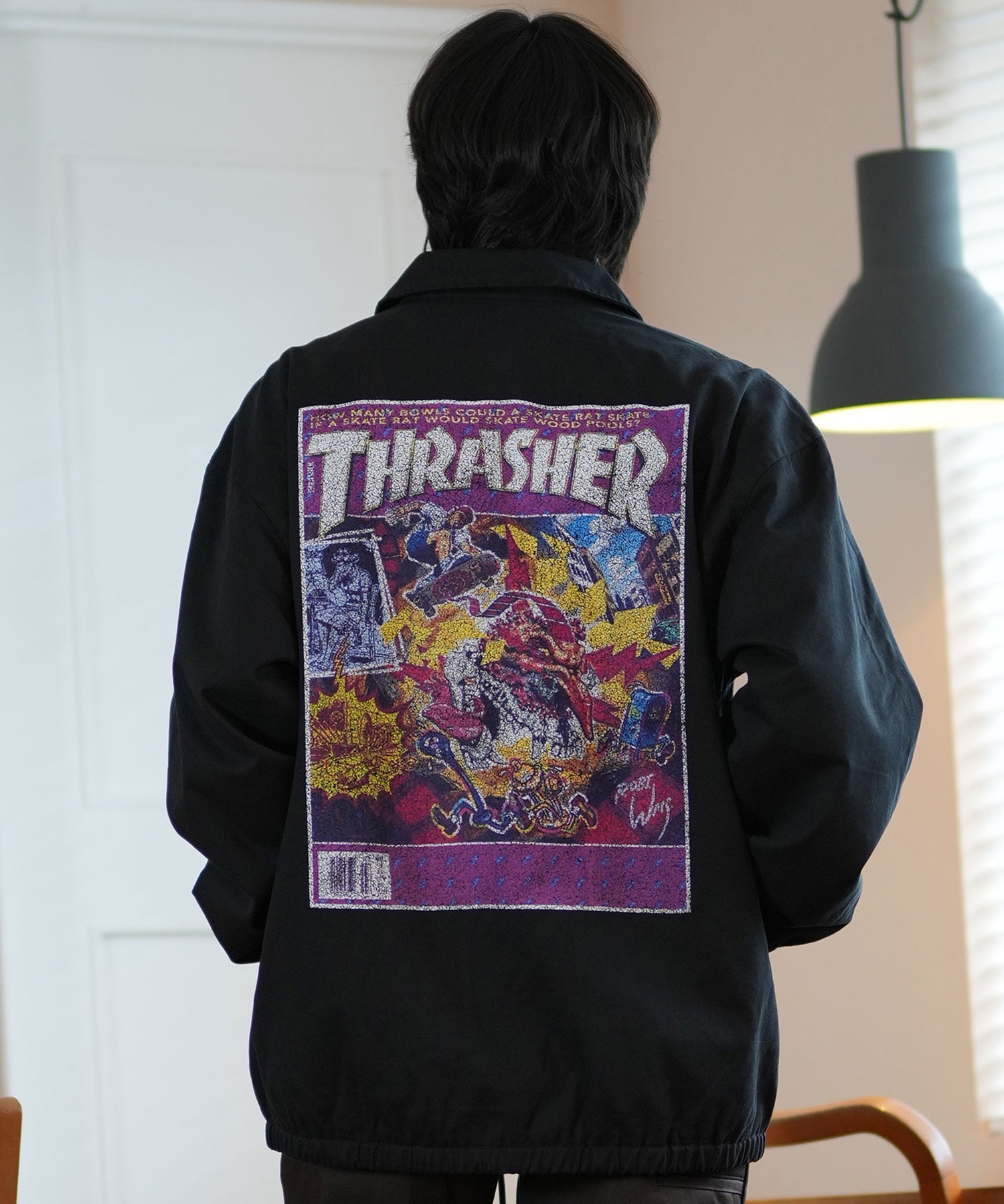 THRASHER スラッシャー アウター コーチジャケット メンズ バックプリント ビッグシルエット MAGAZINE COVER 243TH1JK018 ムラサキスポーツ限定(BK/RE-M)