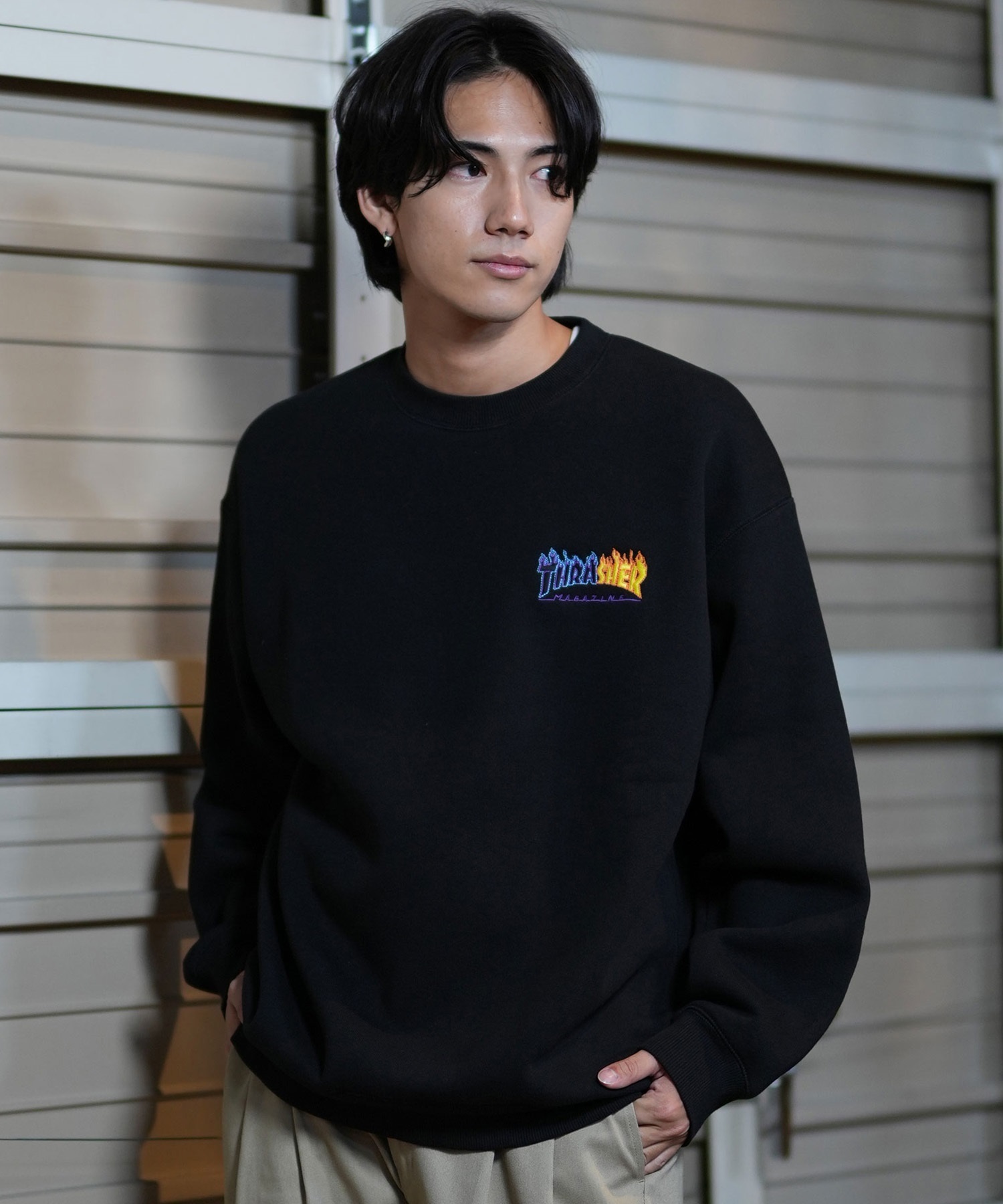 THRASHER スラッシャー トレーナー クルーネック メンズ スウェット ワンポイントロゴ ビッグシルエット 裏起毛 243TH1TR004 ムラサキスポーツ限定(WHT-M)