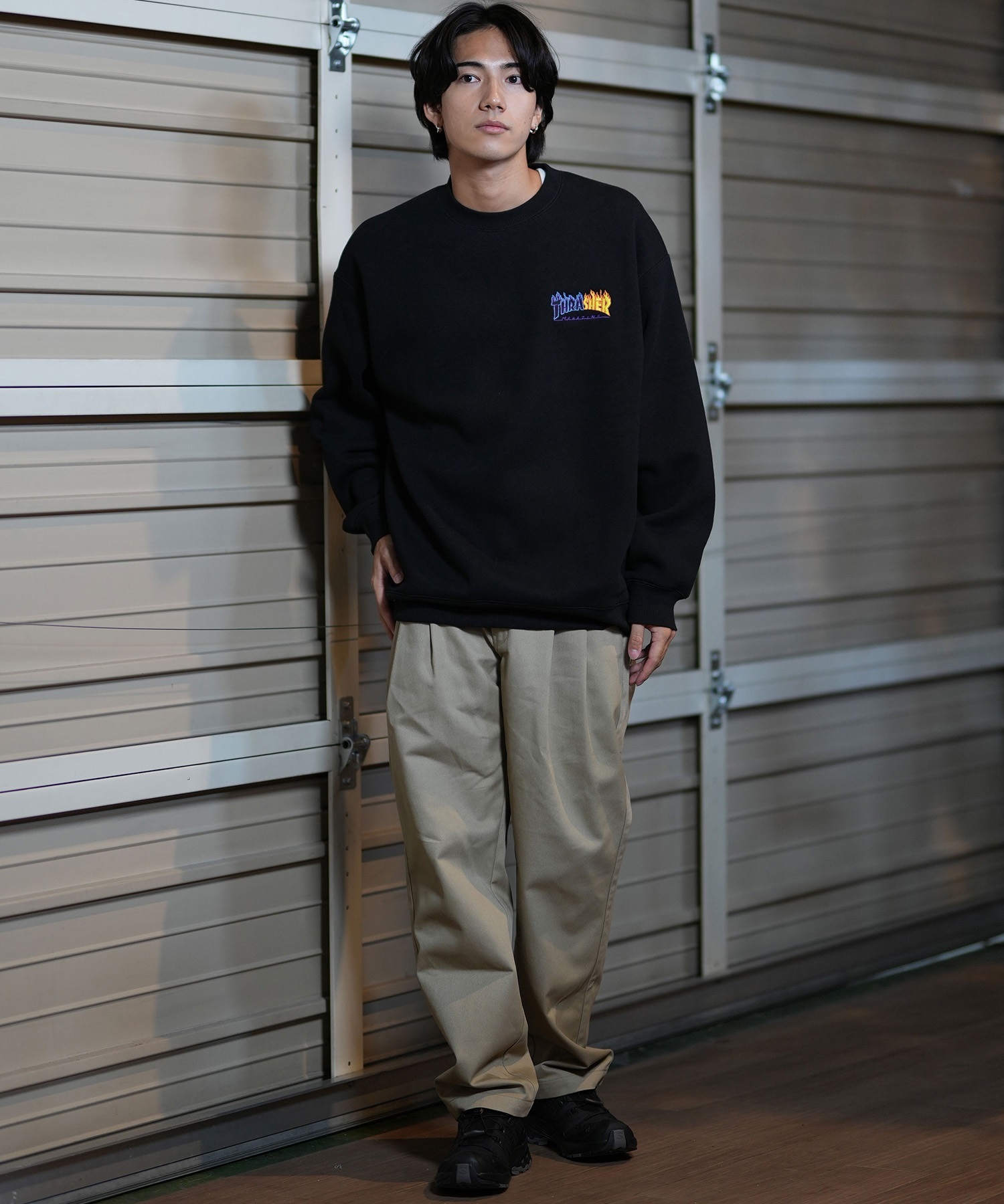 THRASHER スラッシャー トレーナー クルーネック メンズ スウェット ワンポイントロゴ ビッグシルエット 裏起毛 243TH1TR004 ムラサキスポーツ限定(WHT-M)