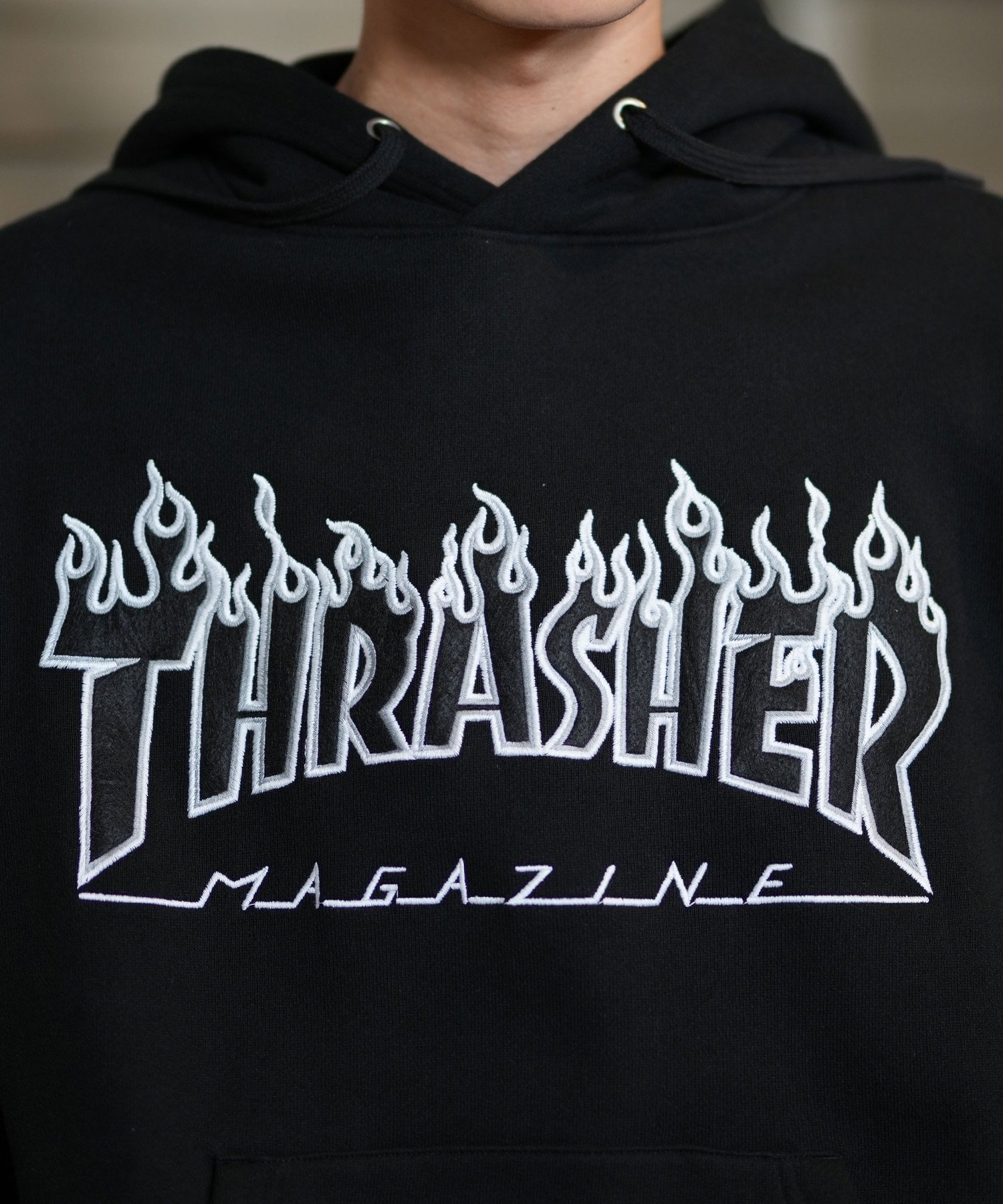 THRASHER スラッシャー パーカー プルオーバー メンズ スウェット フーディー アップリケロゴ刺繍 ビッグシルエット 裏起毛 243TH1PK010 ムラサキスポーツ限定(WHT-M)