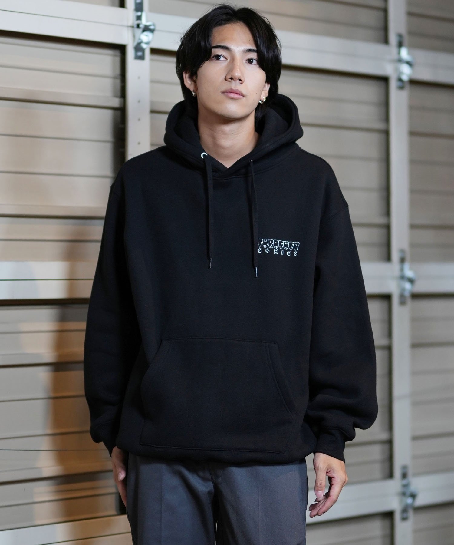 THRASHER スラッシャー パーカー メンズ THRASHERコミックPTパーカー 243TH1PK009 ムラサキスポーツ限定(WHT-M)