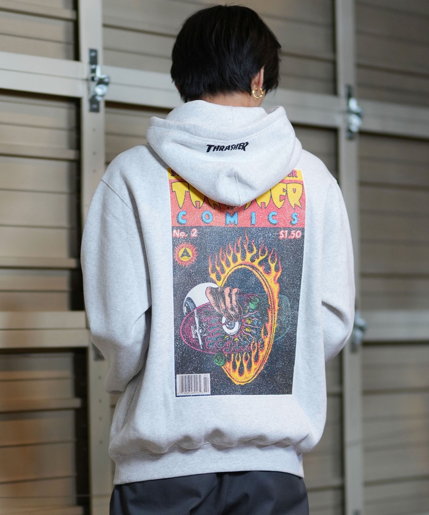 THRASHER スラッシャー パーカー メンズ THRASHERコミックPTパーカー 243TH1PK009 ムラサキスポーツ限定(WHT-M)