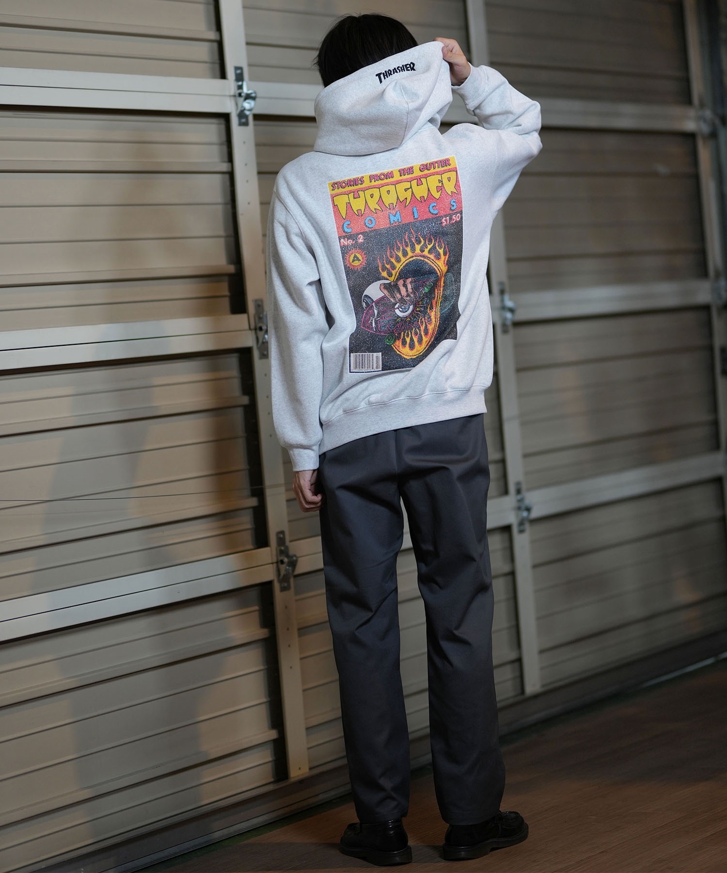 THRASHER スラッシャー パーカー メンズ THRASHERコミックPTパーカー 243TH1PK009 ムラサキスポーツ限定(WHT-M)