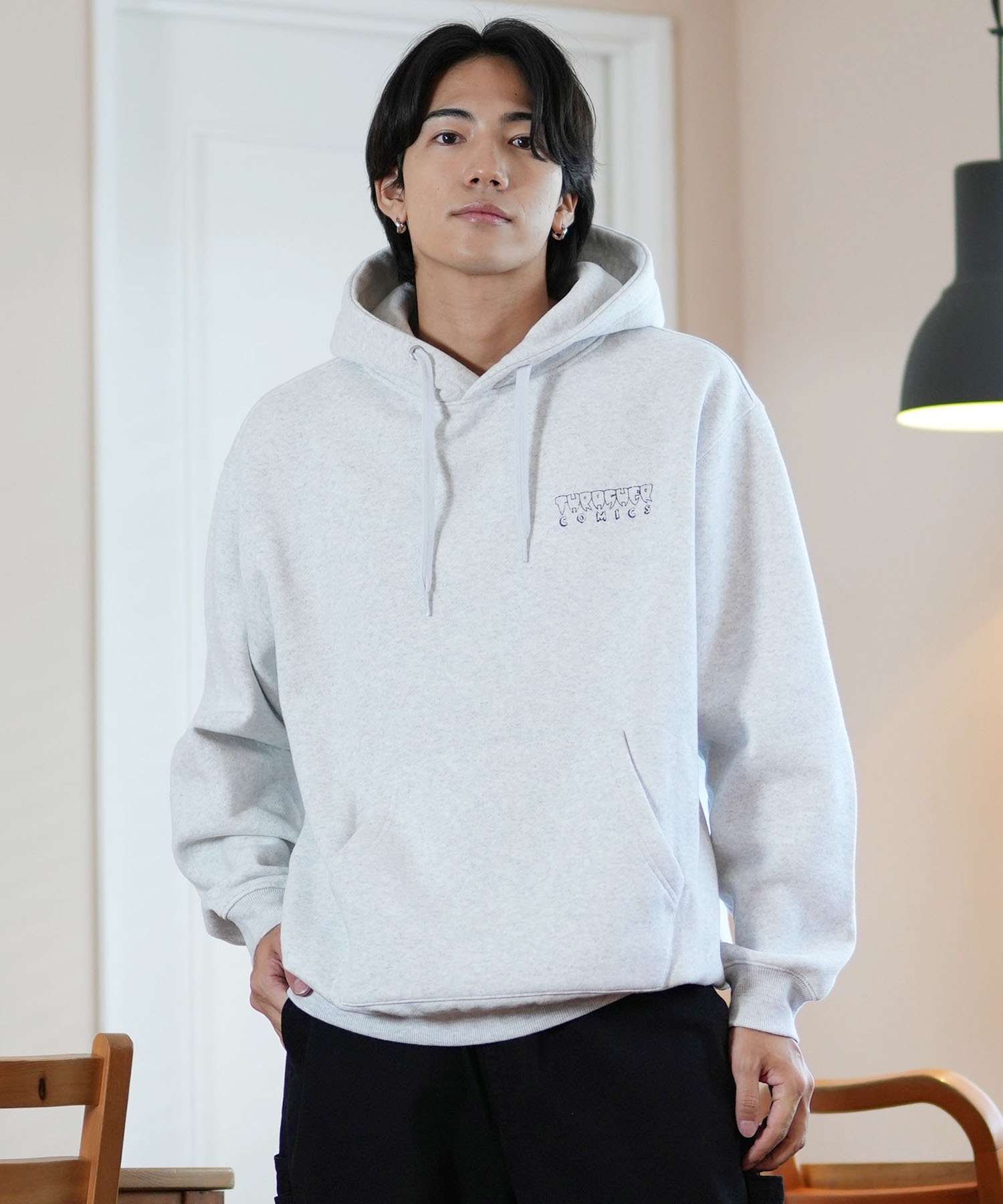 THRASHER スラッシャー パーカー メンズ THRASHERコミックPTパーカー 243TH1PK008 ムラサキスポーツ限定(WHT-M)